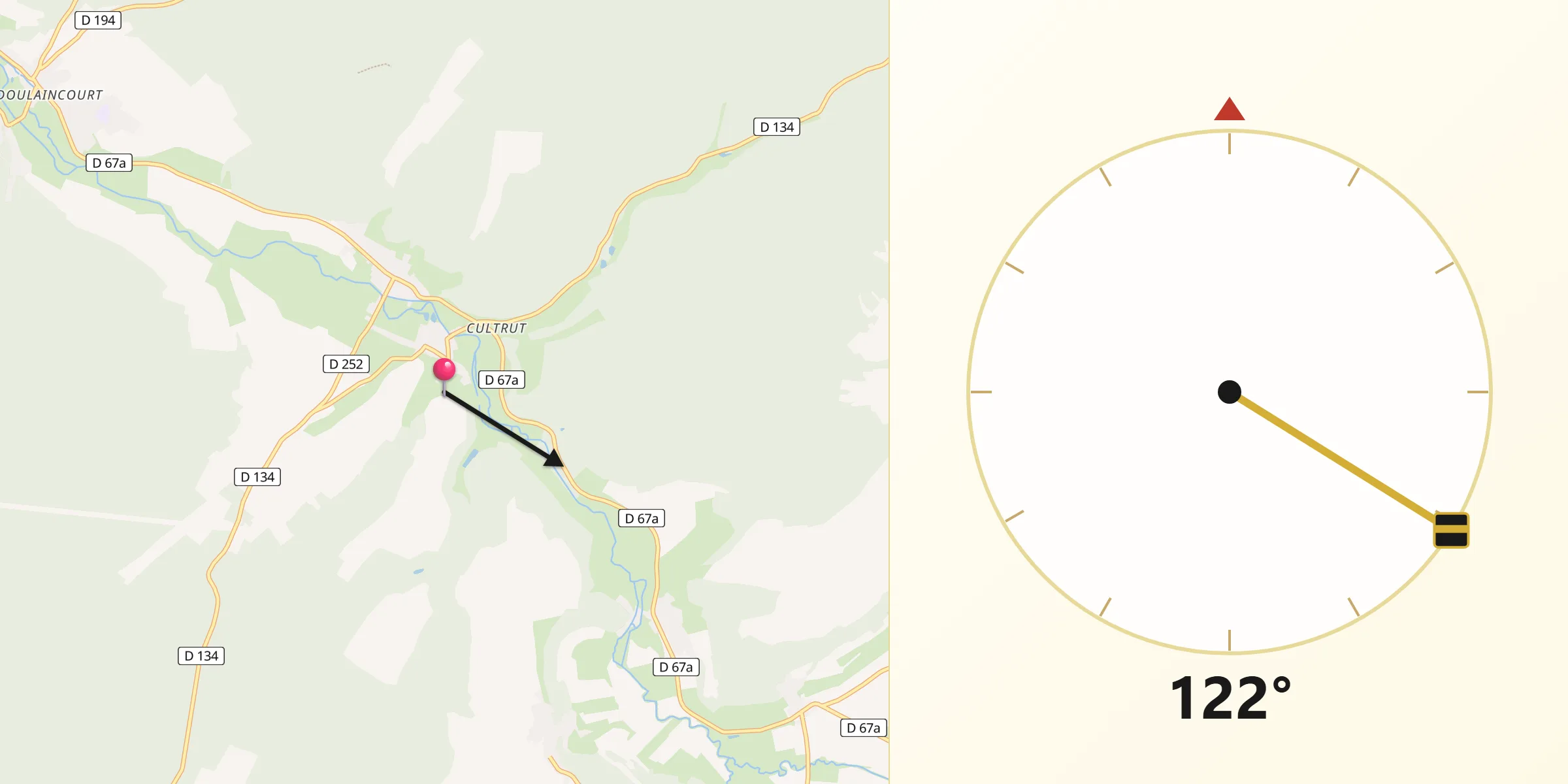 Direction vers la Qibla depuis Reynel