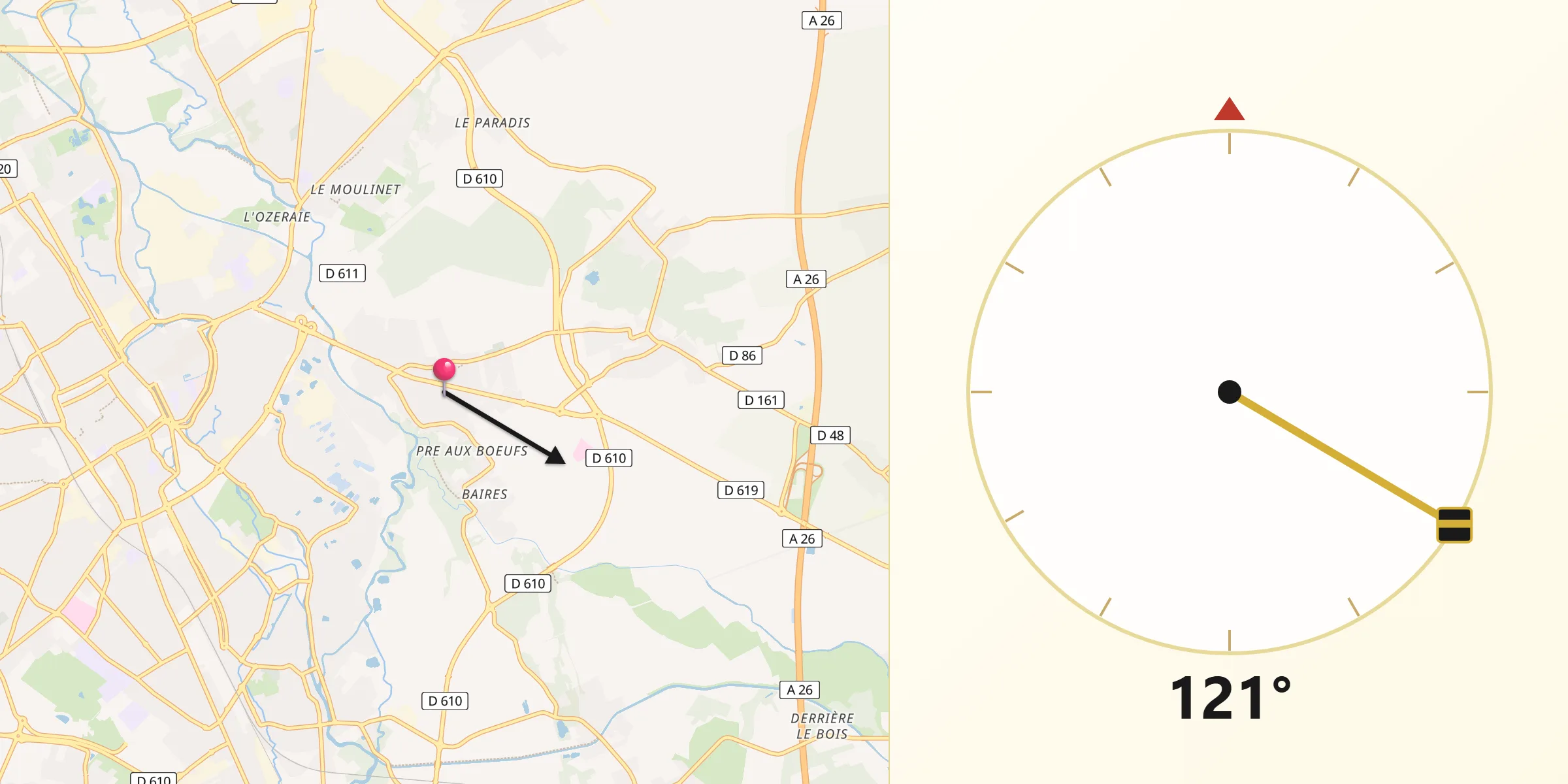 Direction vers la Qibla depuis Saint-Parres-aux-Tertres