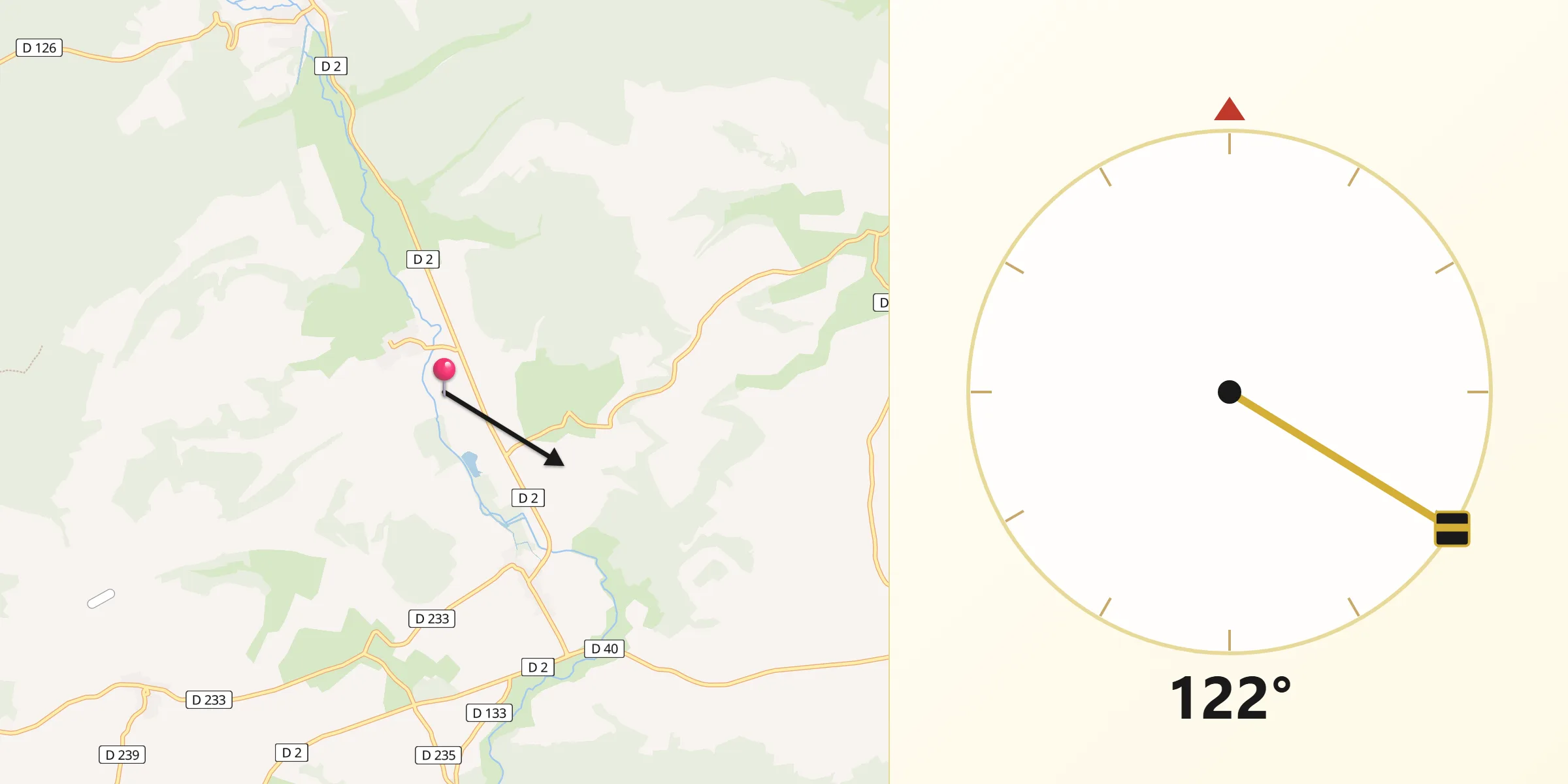 Direction vers la Qibla depuis Guindrecourt-sur-Blaise