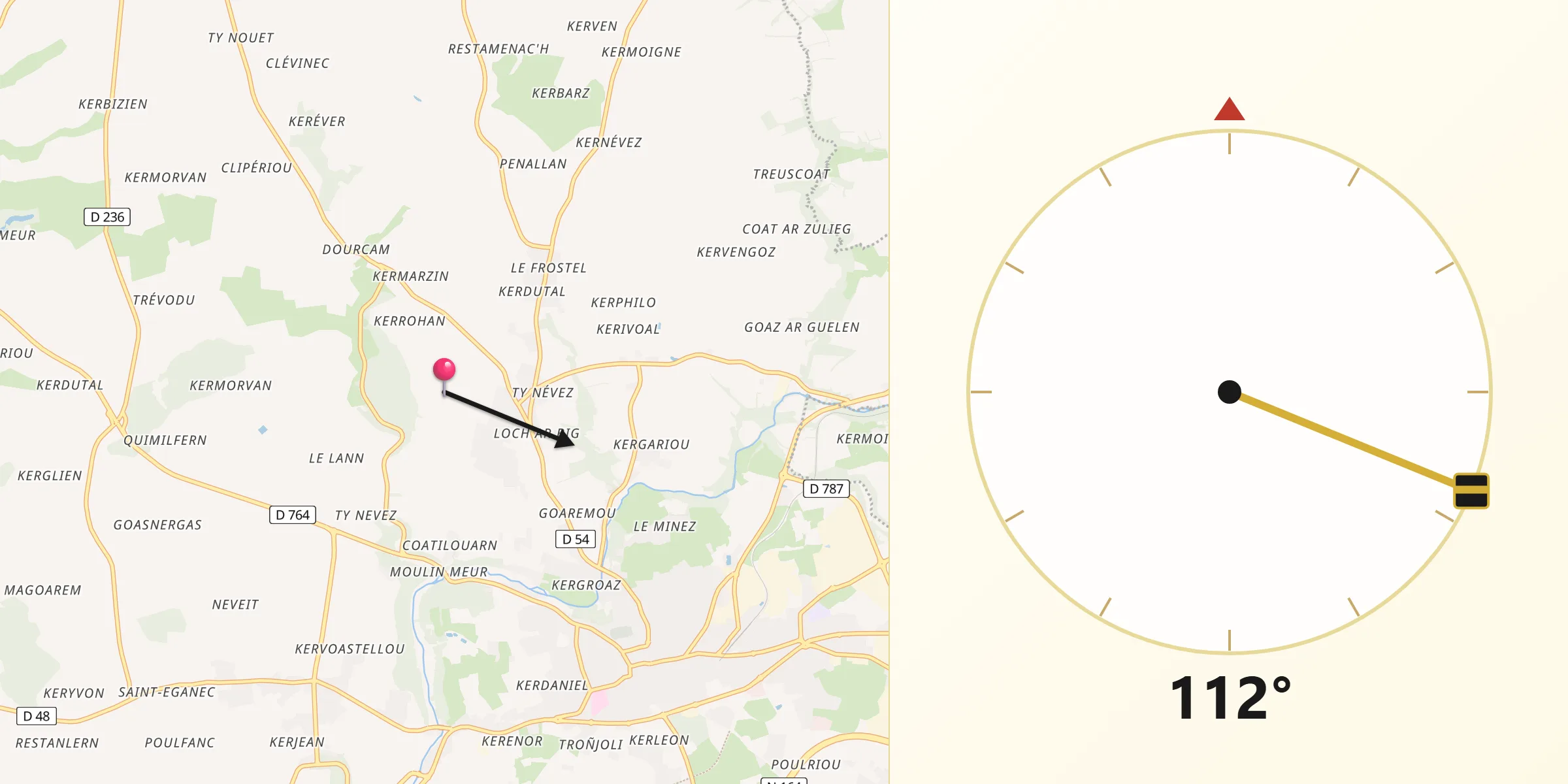 Direction vers la Qibla depuis Plounévézel
