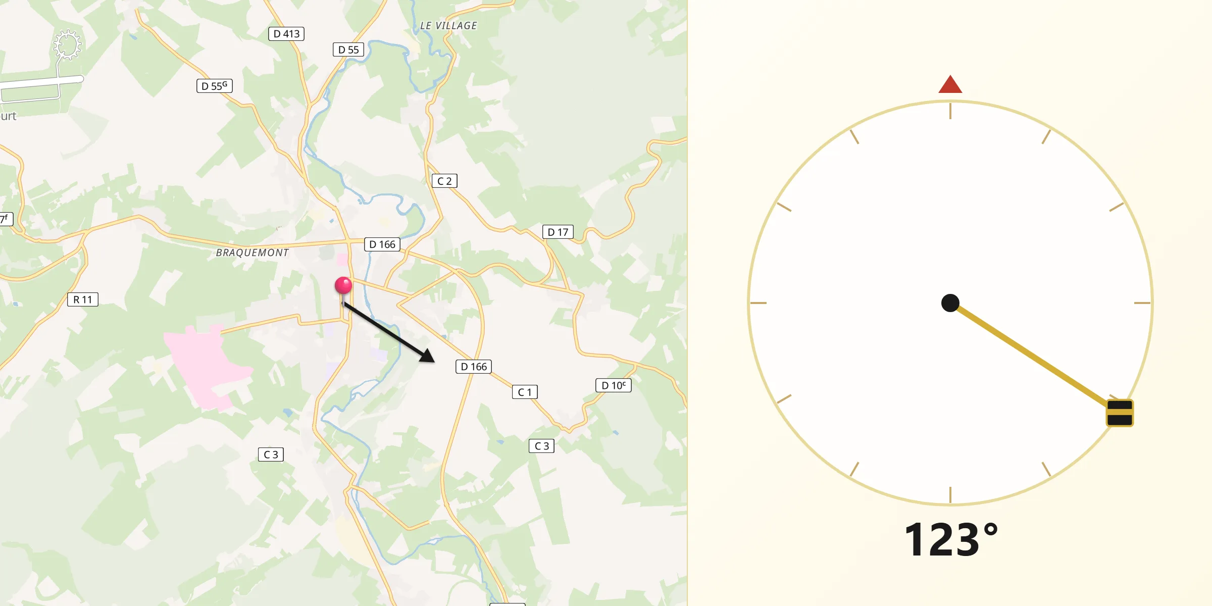 Direction vers la Qibla depuis Mirecourt
