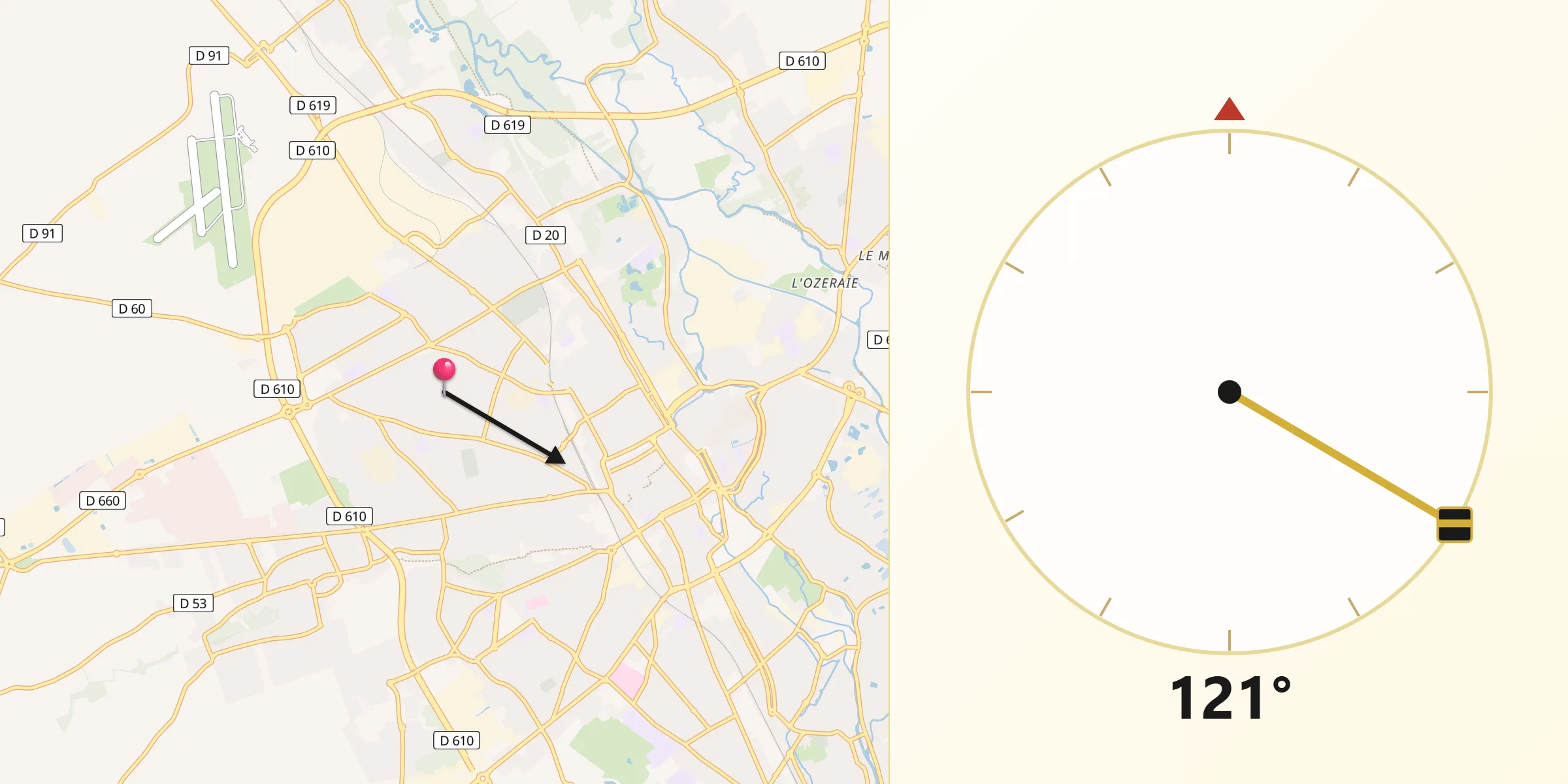 Direction vers la Qibla depuis Les Noës-près-Troyes