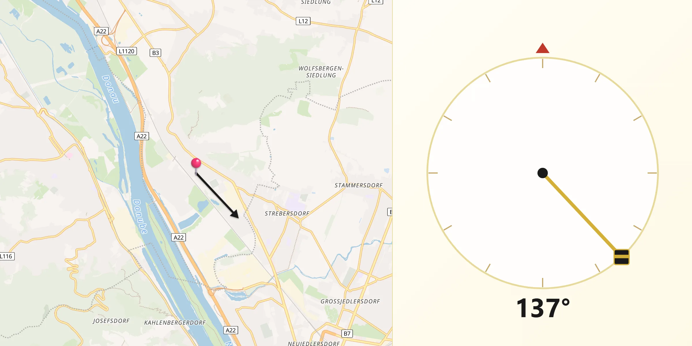 Qibla-Richtung von Langenzersdorf