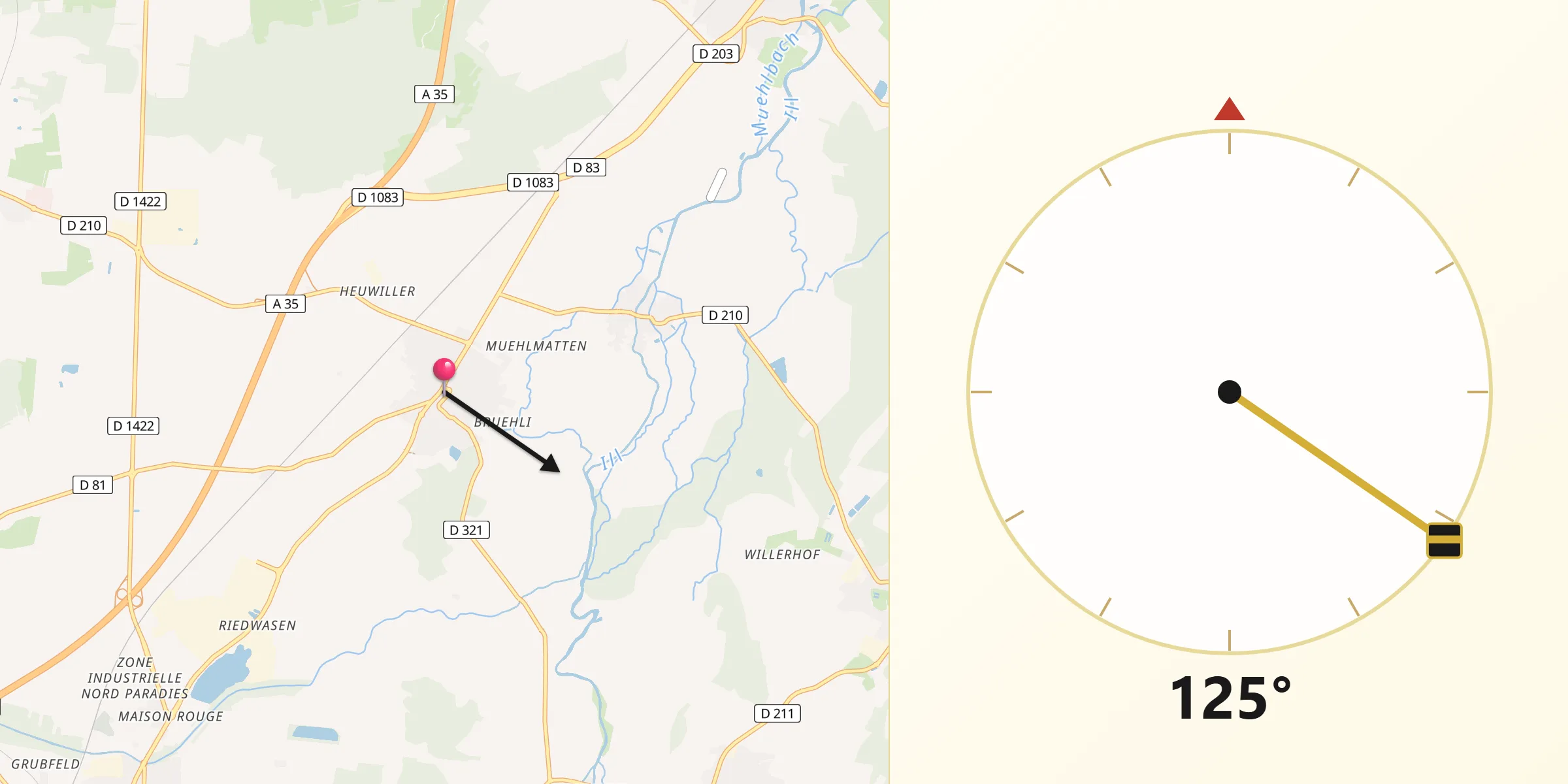 Direction vers la Qibla depuis Ebersheim