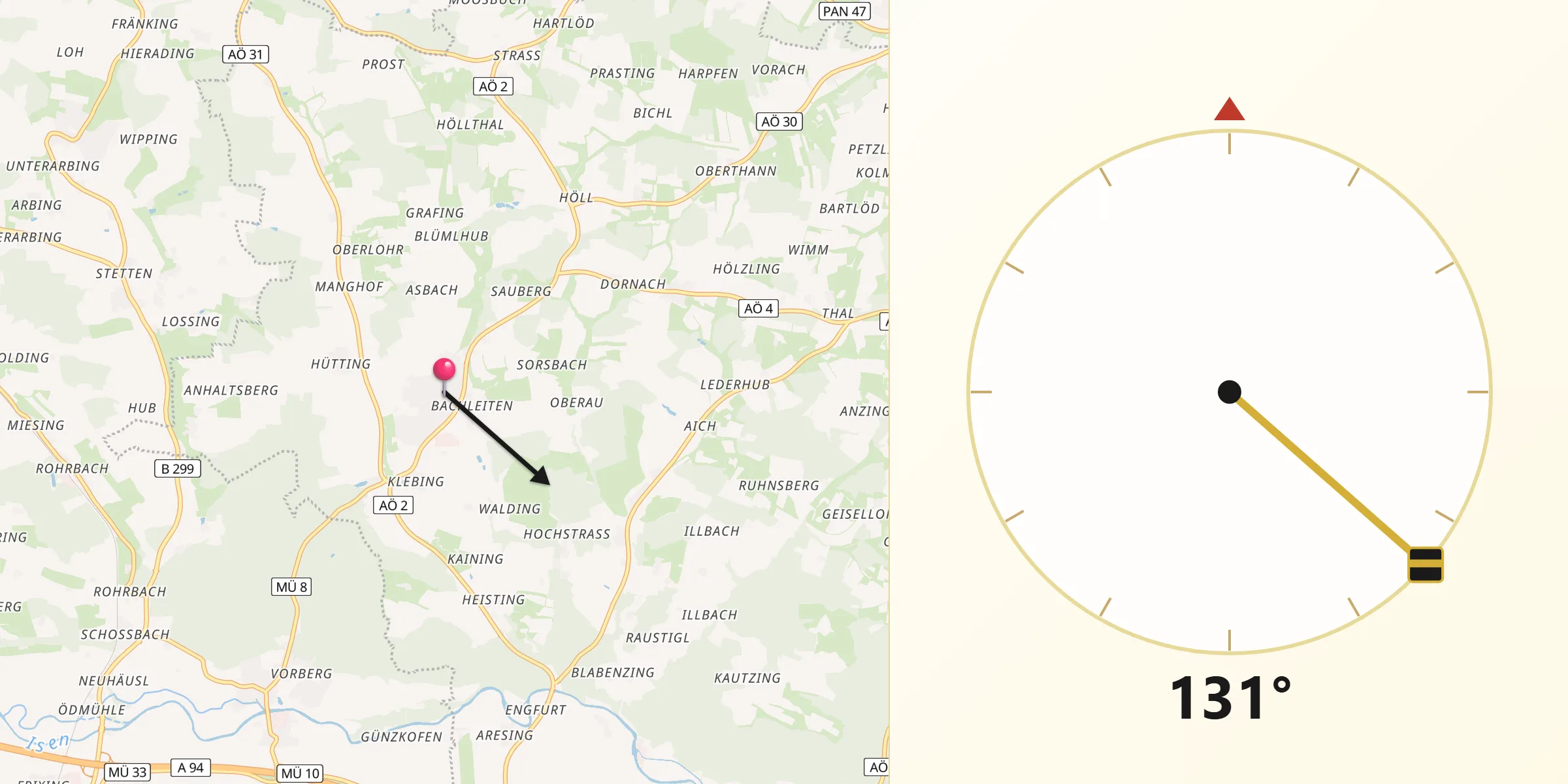 Qibla-Richtung von Pleiskirchen