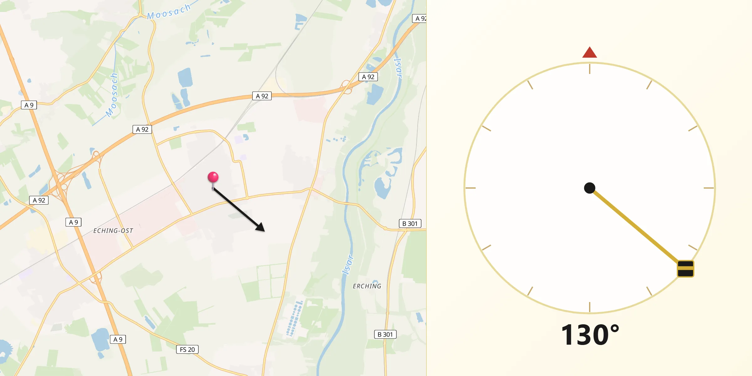 Qibla-Richtung von Neufahrn bei Freising
