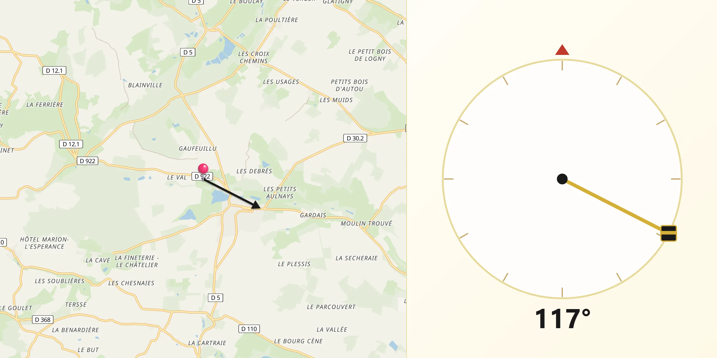 Direction vers la Qibla depuis Thiron Gardais