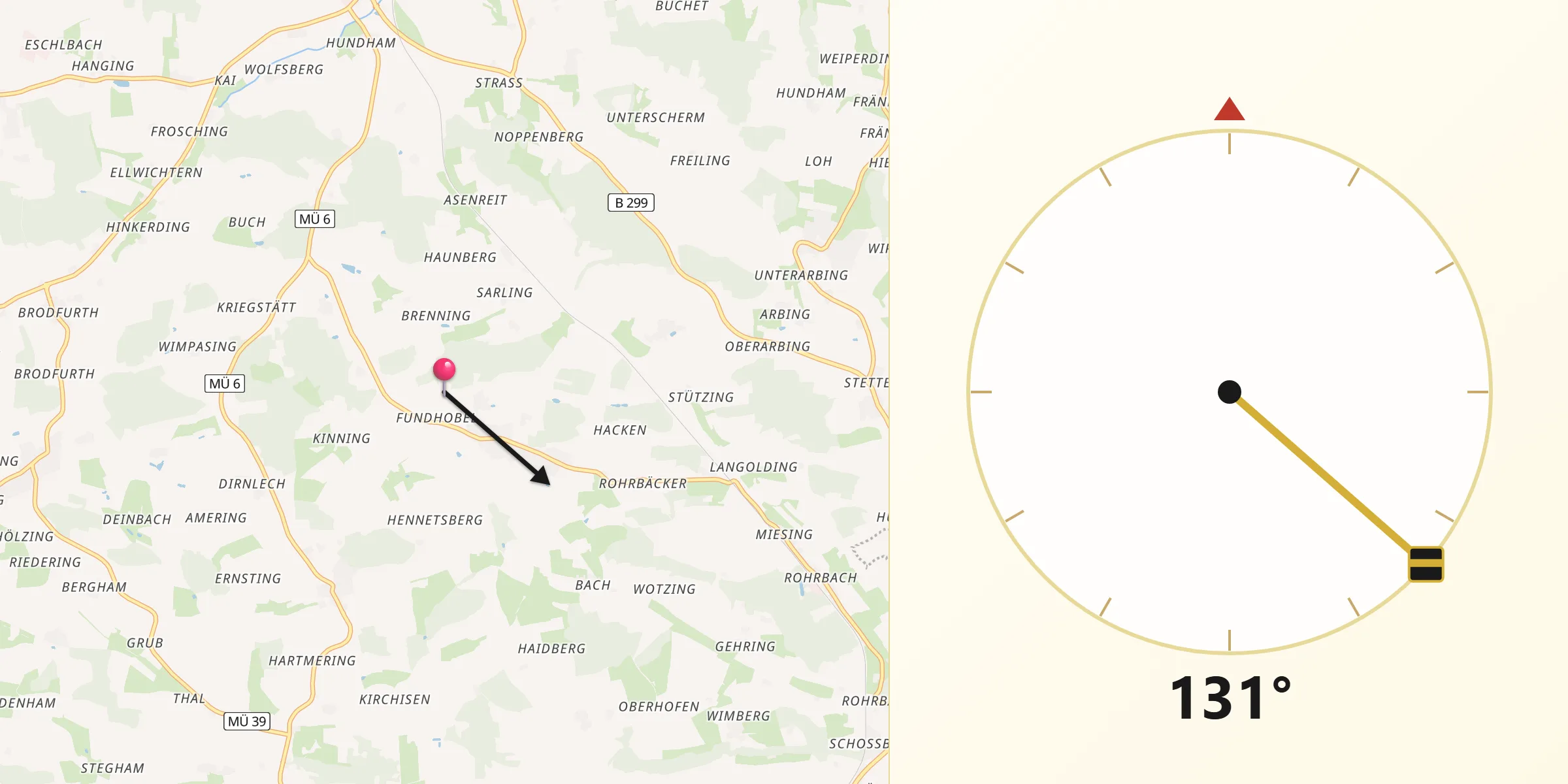 Qibla-Richtung von Niederbergkirchen
