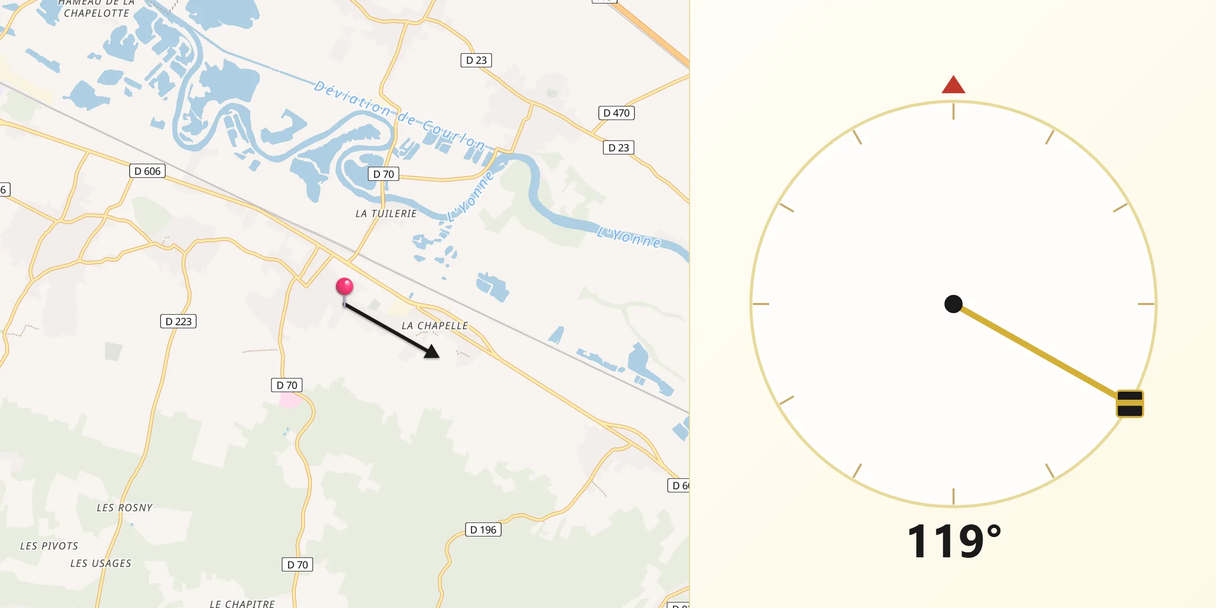 Direction vers la Qibla depuis Champigny