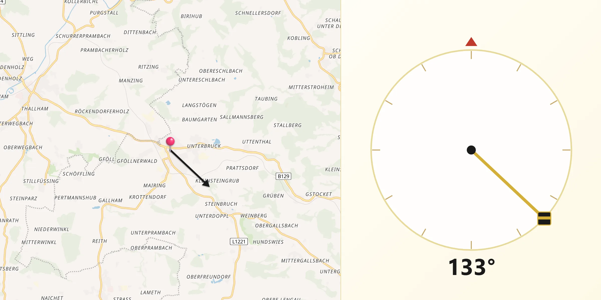 Qibla-Richtung von Prambachkirchen
