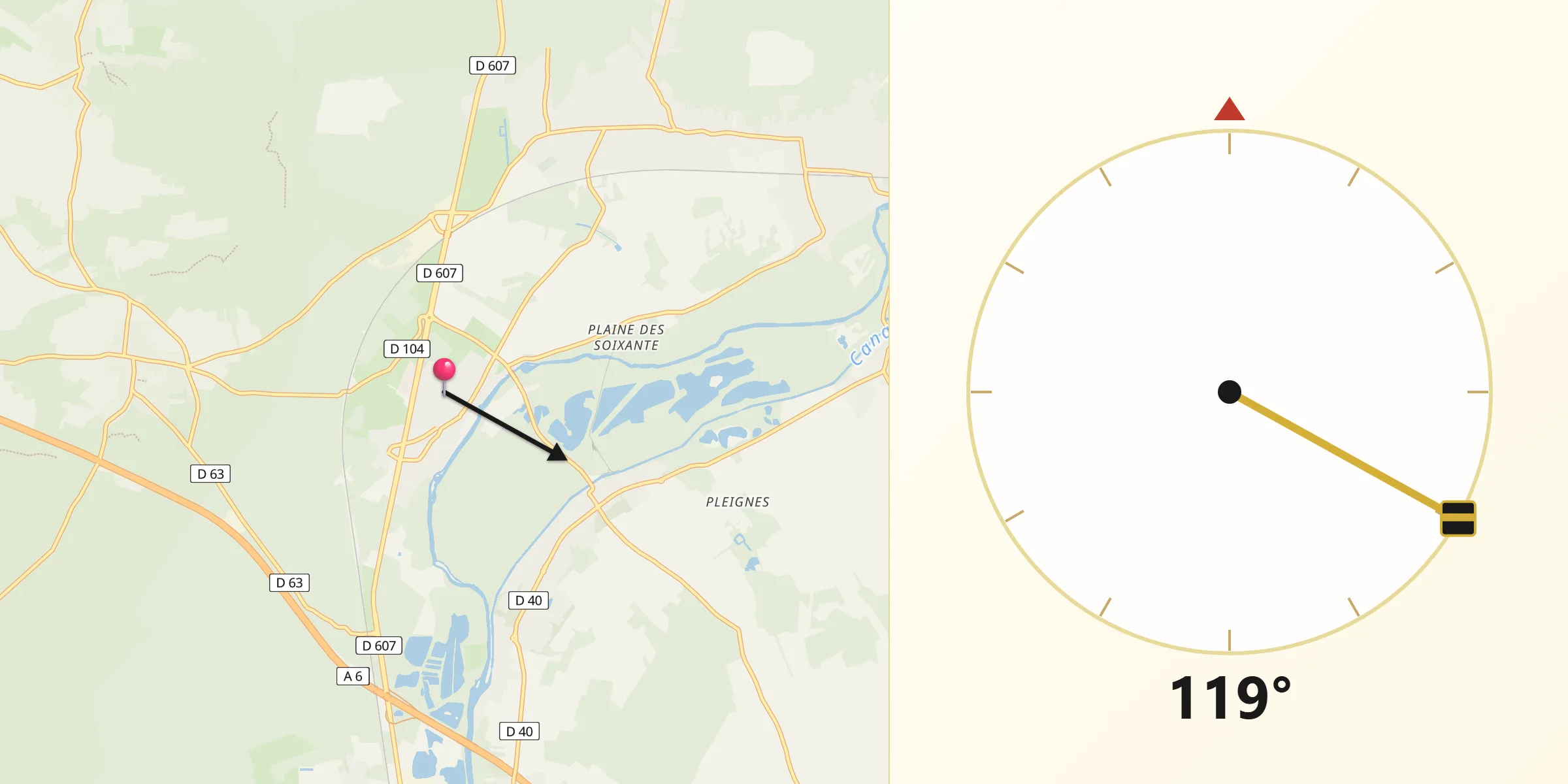 Direction vers la Qibla depuis Grez-sur-Loing