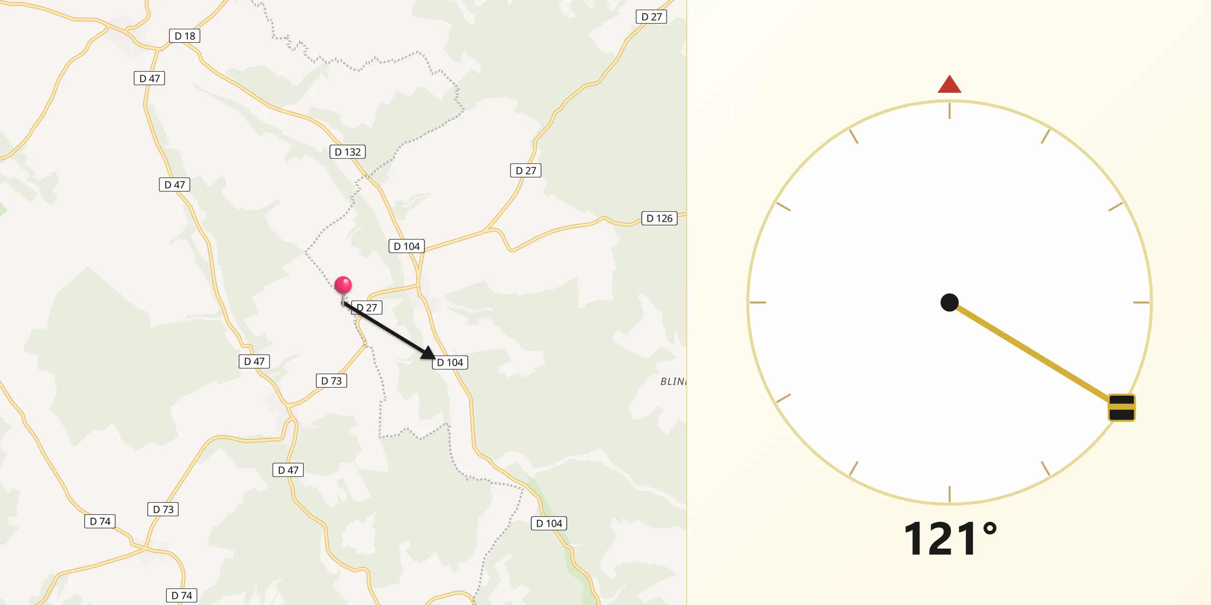 Direction vers la Qibla depuis Beurville