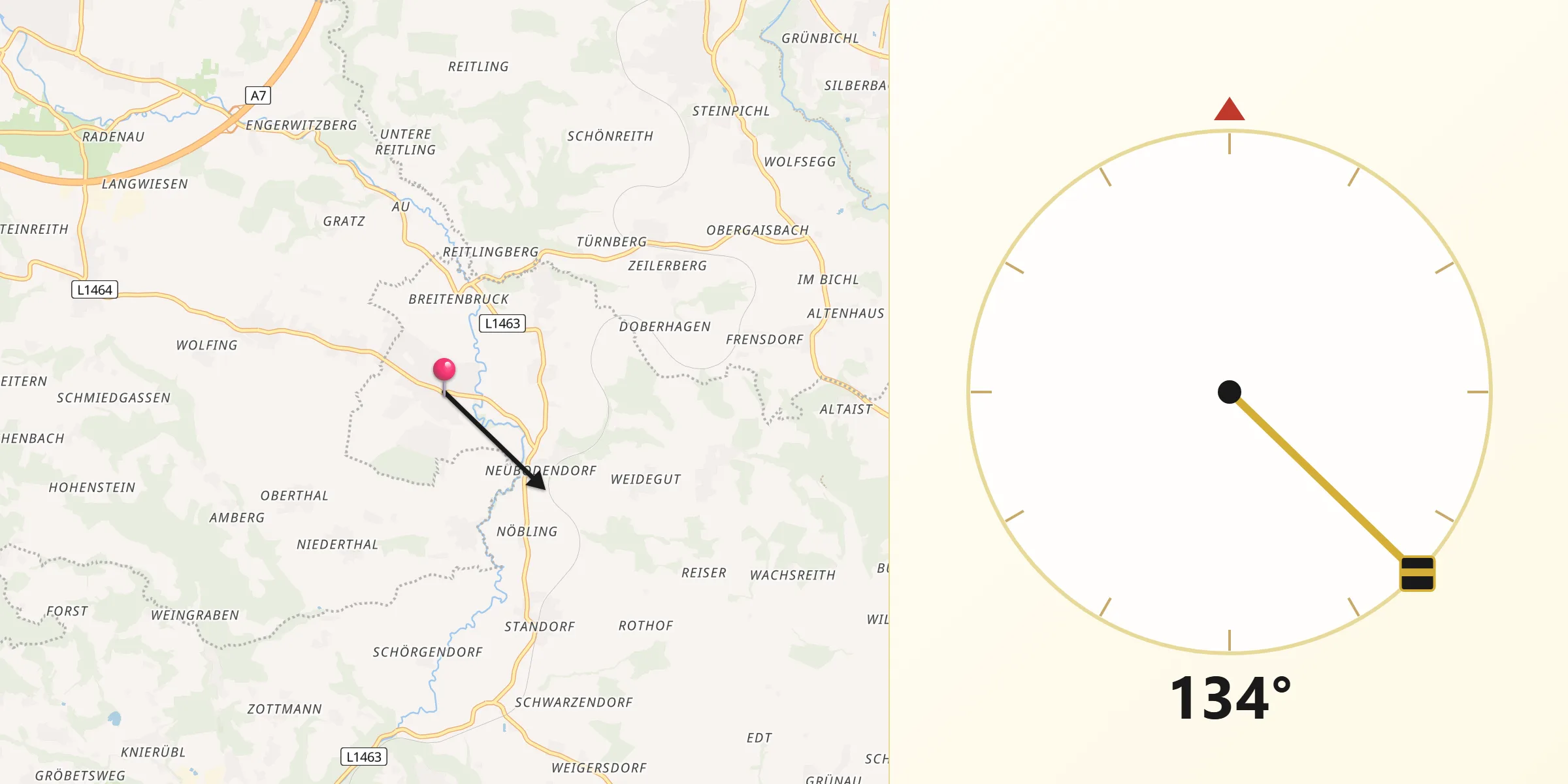 Qibla-Richtung von Katsdorf