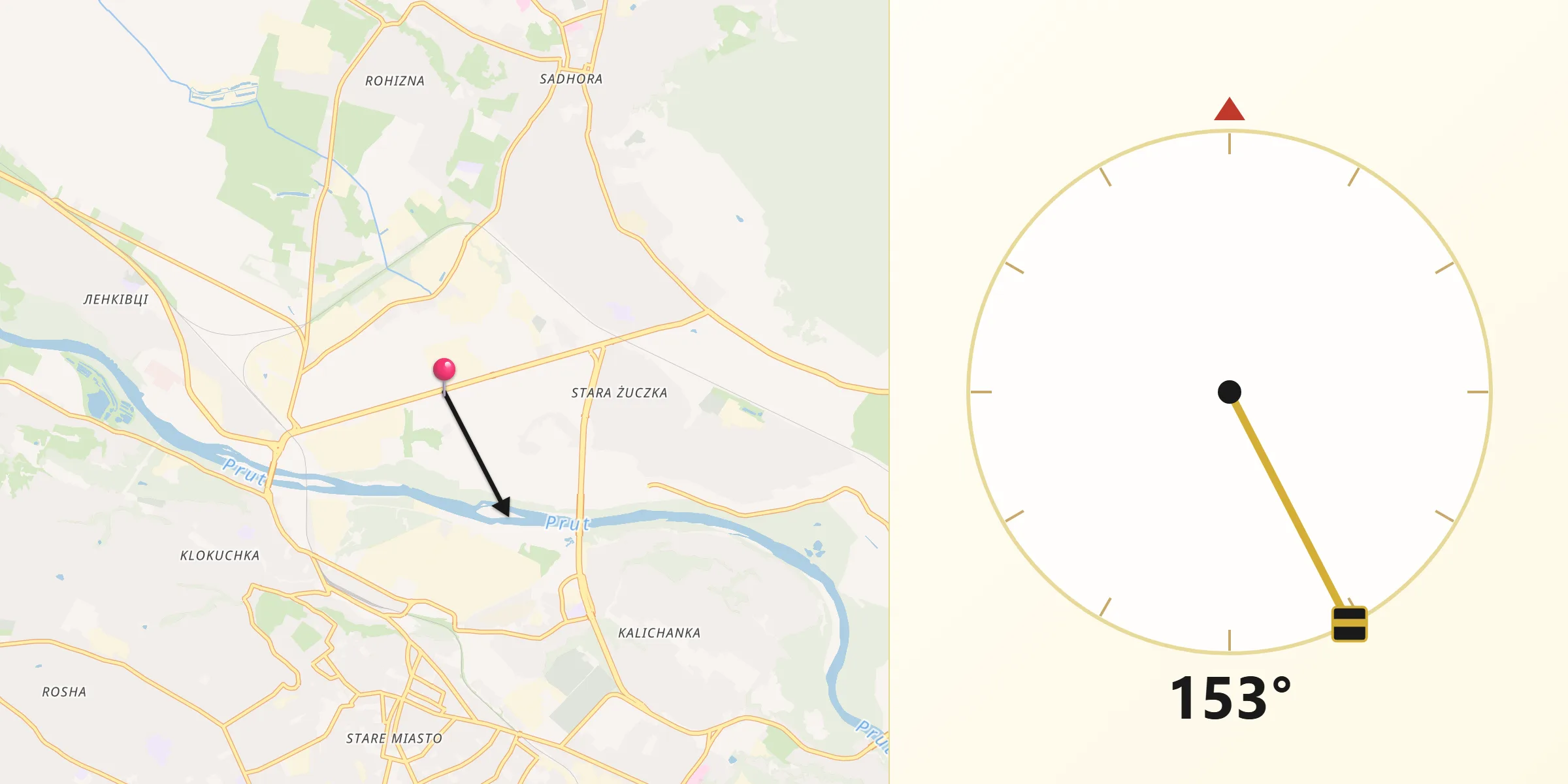 Направление Киблы из Chernivtsi Municipality