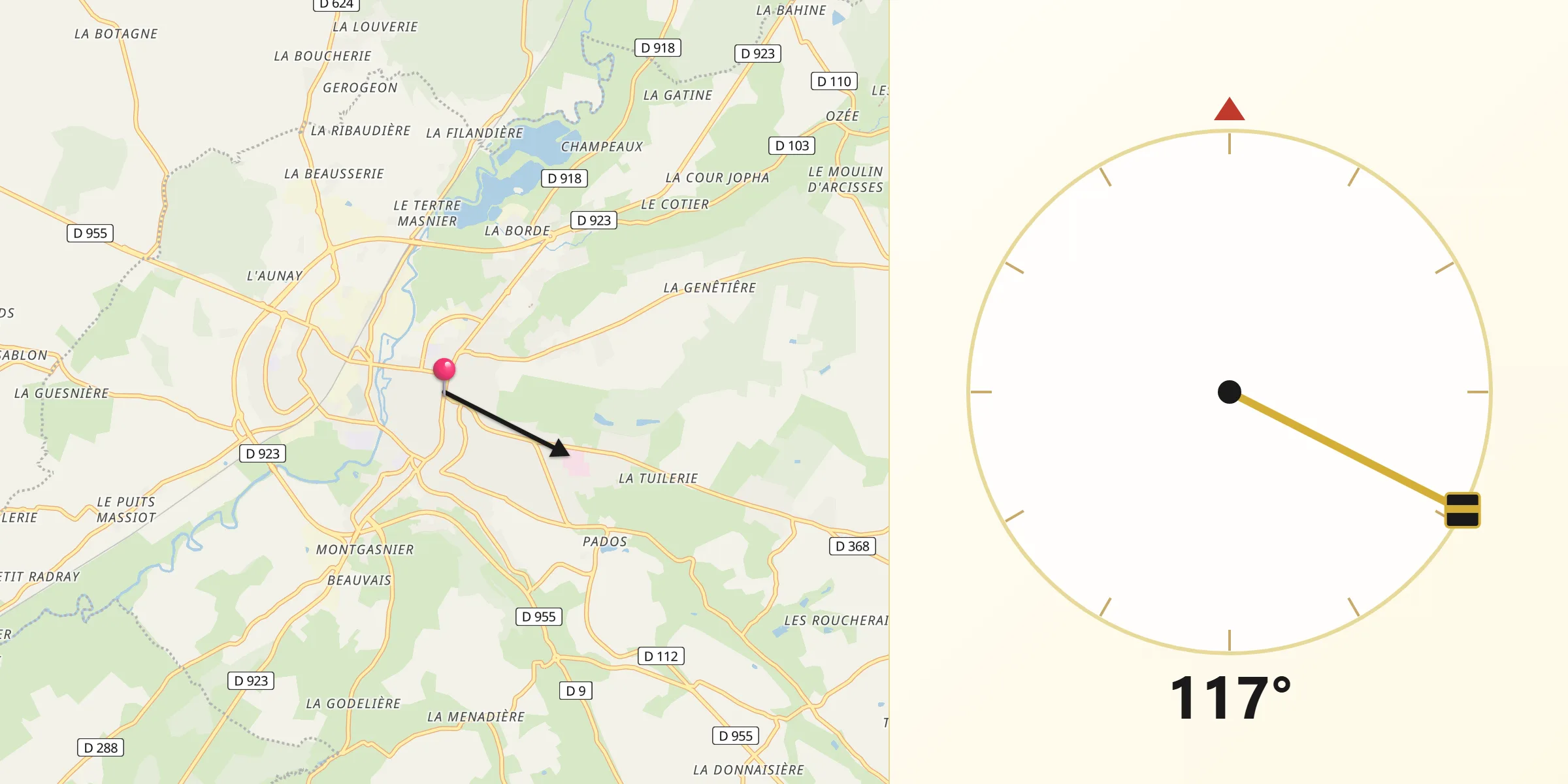 Direction vers la Qibla depuis Nogent-le-Rotrou