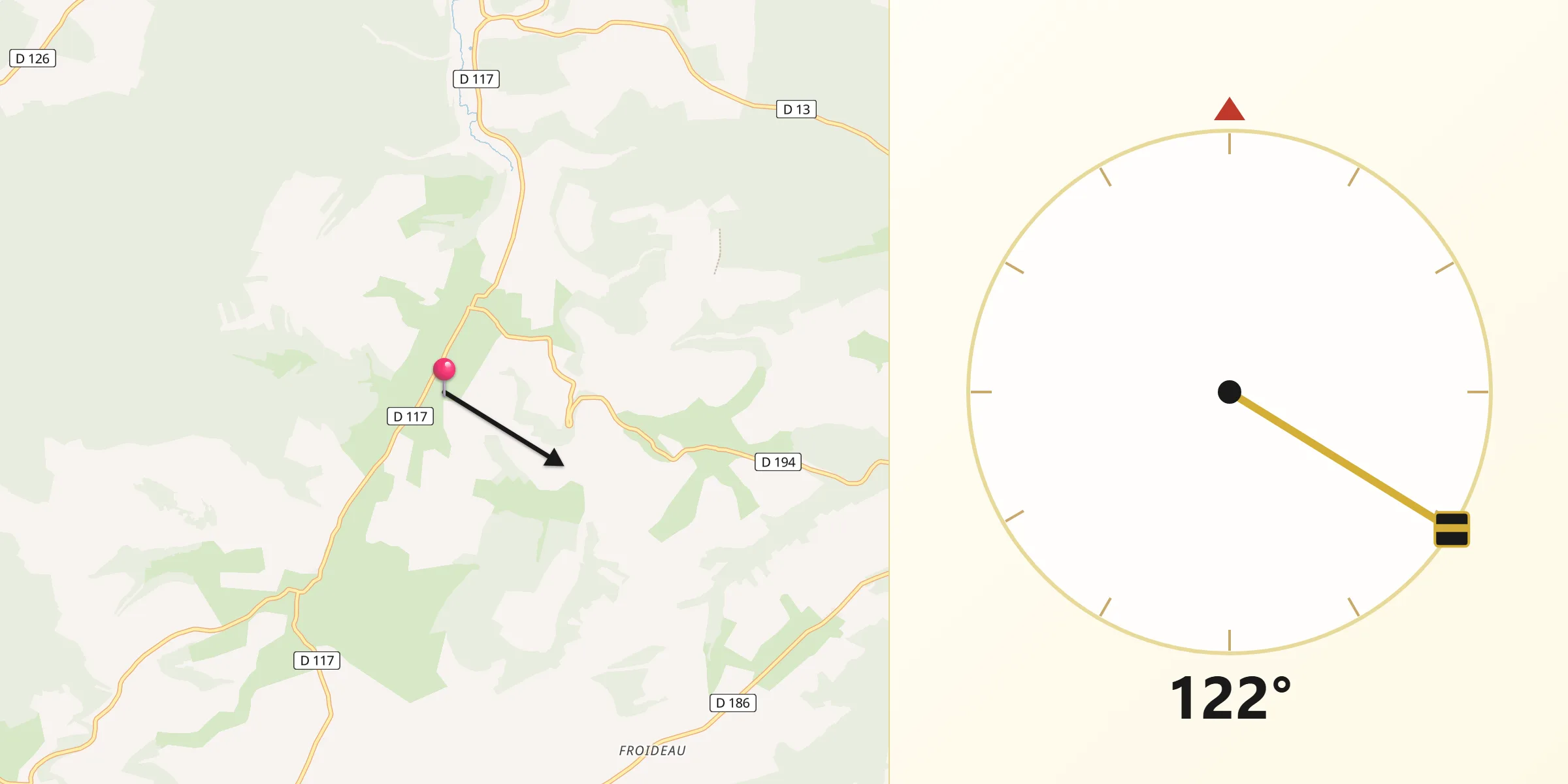 Direction vers la Qibla depuis Rouécourt