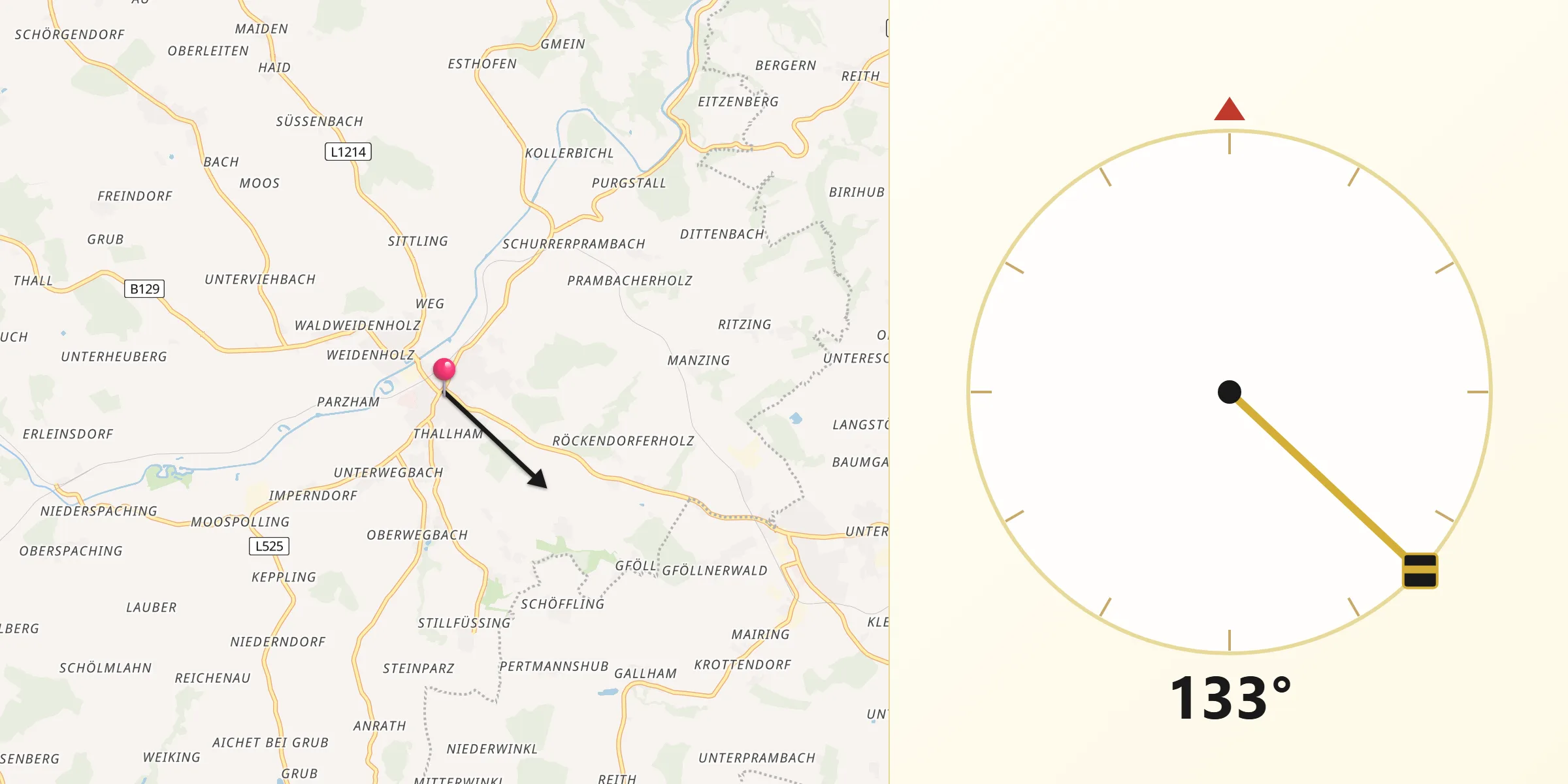 Qibla-Richtung von Waizenkirchen