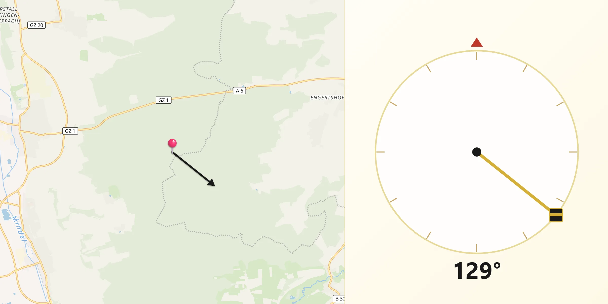 Qibla-Richtung von Swabia