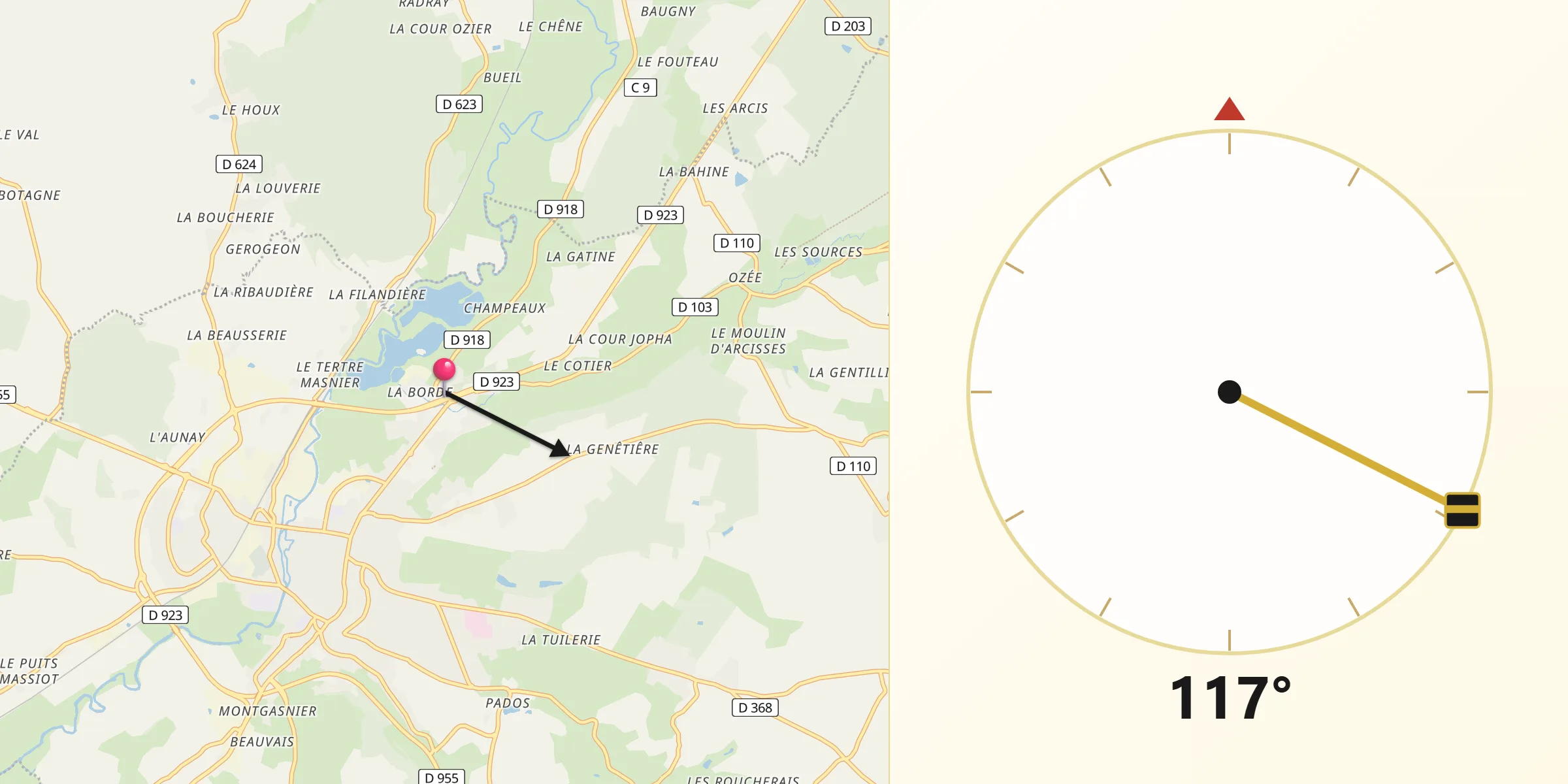Direction vers la Qibla depuis Margon