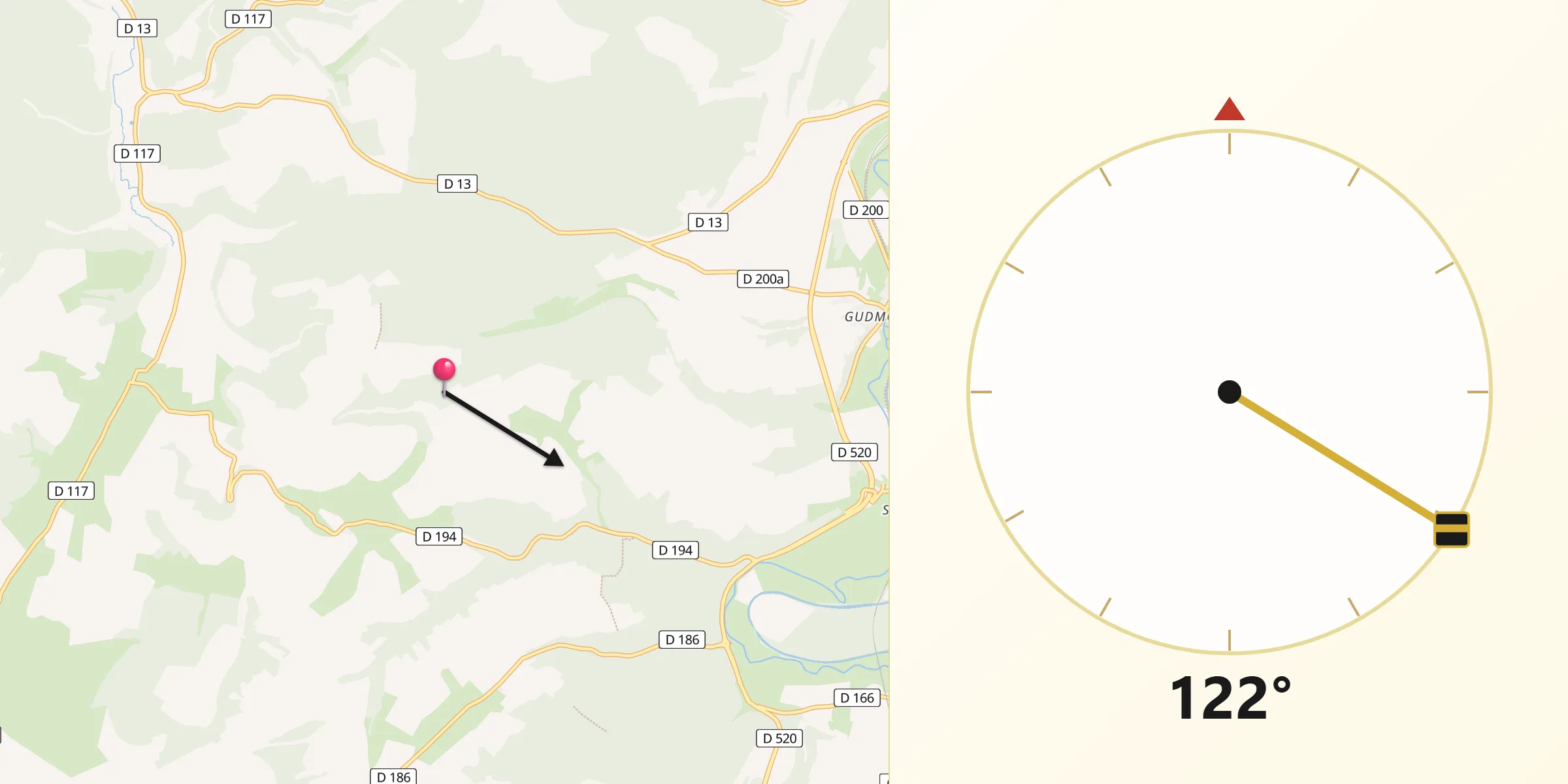 Direction vers la Qibla depuis Gudmont-Villiers