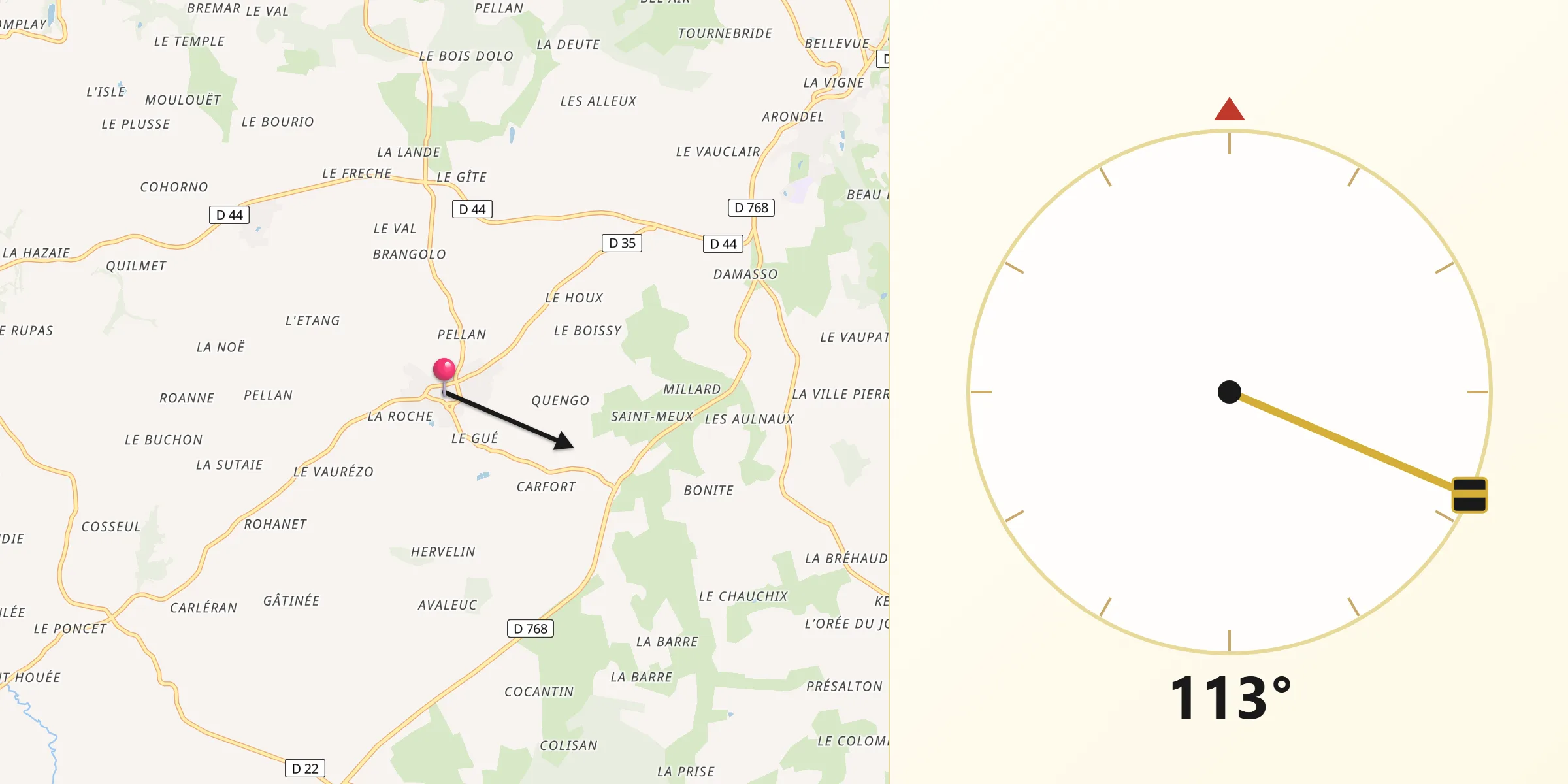 Direction vers la Qibla depuis Plémy