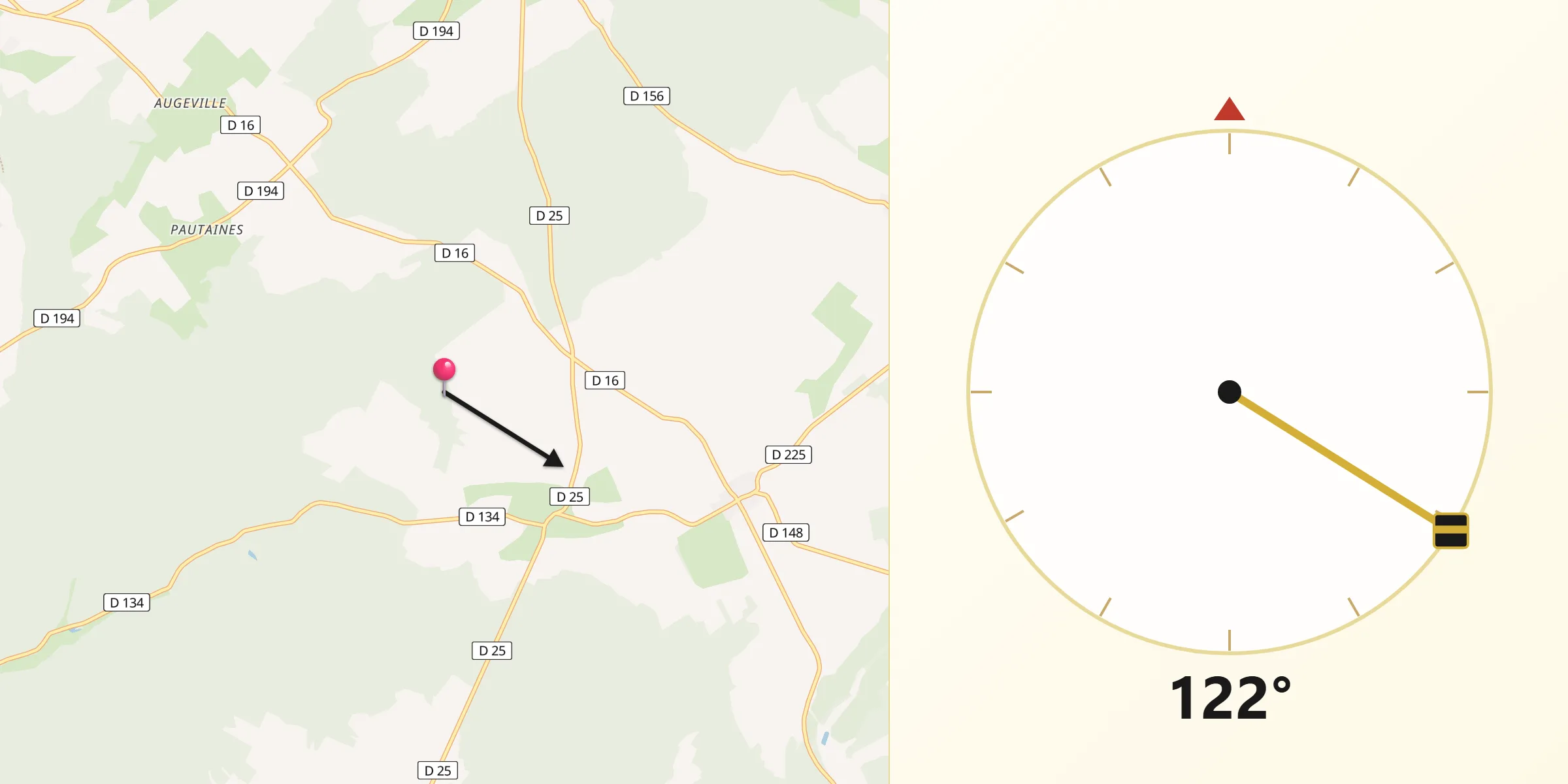 Direction vers la Qibla depuis Leurville