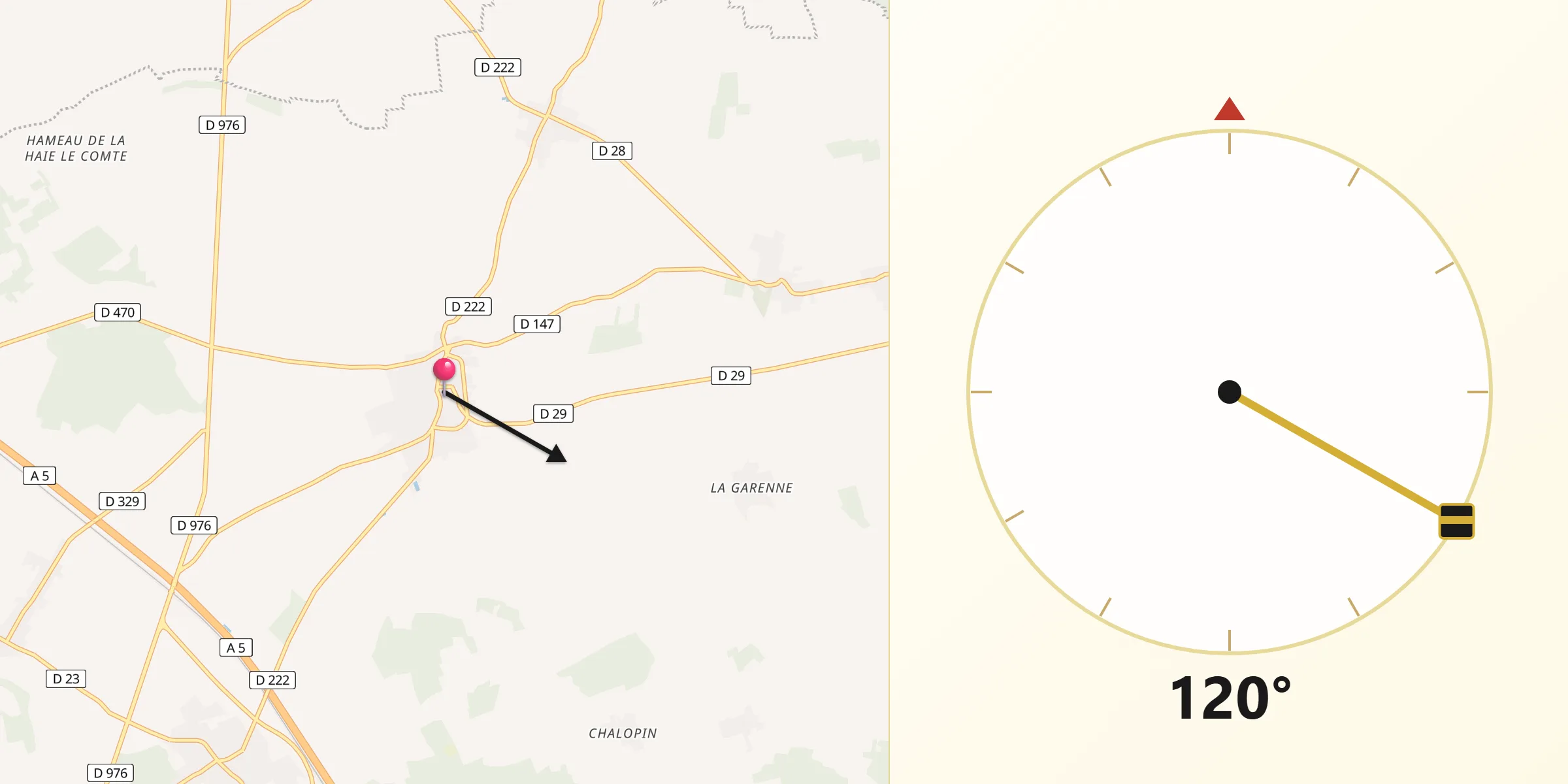 Direction vers la Qibla depuis Sergines