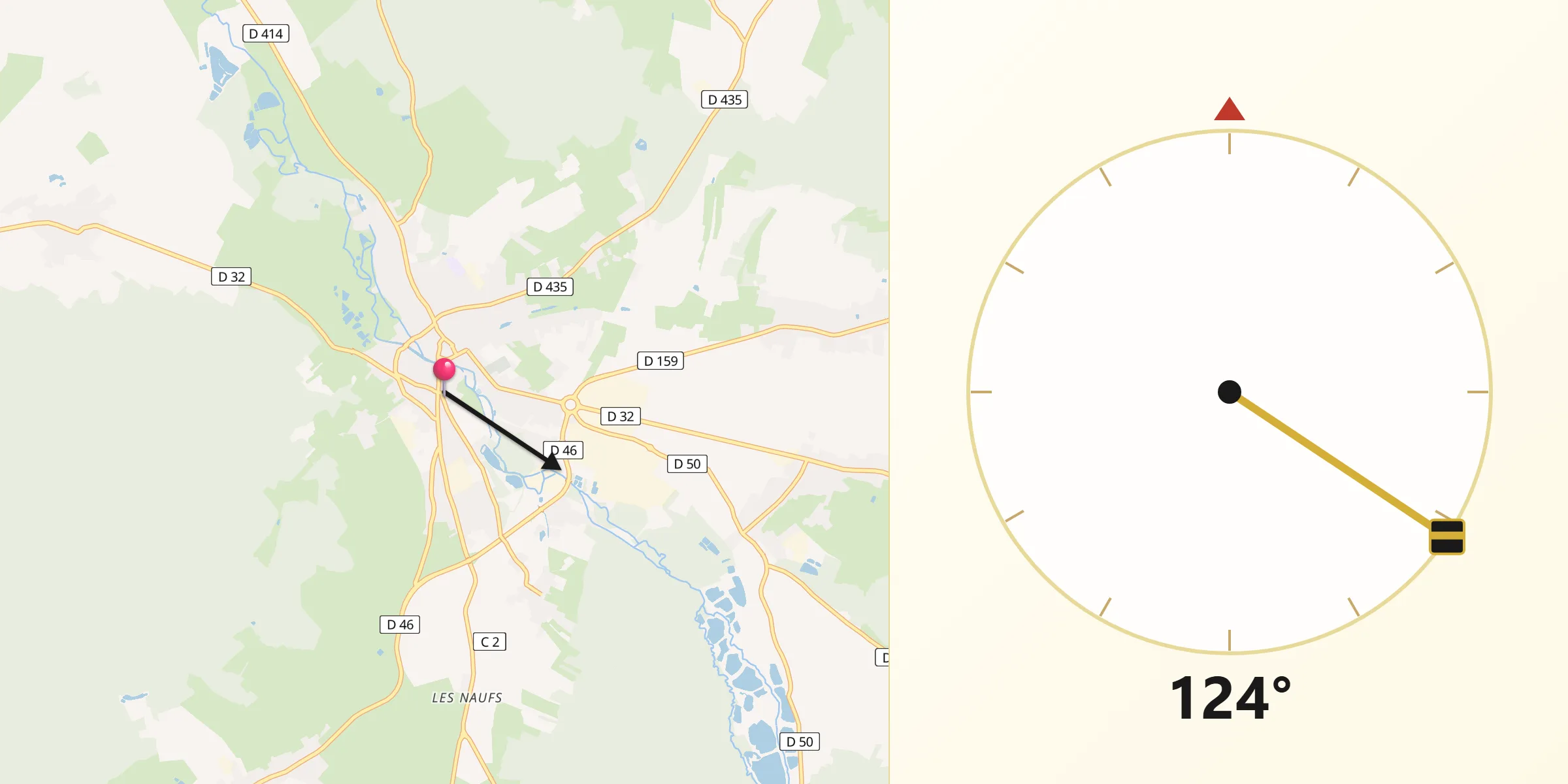 Direction vers la Qibla depuis Rambervillers