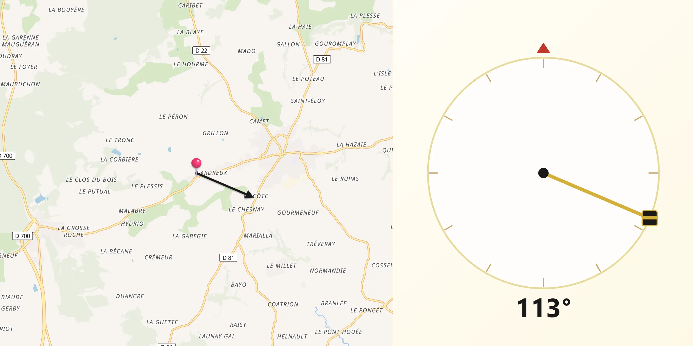 Direction vers la Qibla depuis Département des Côtes-d’Armor