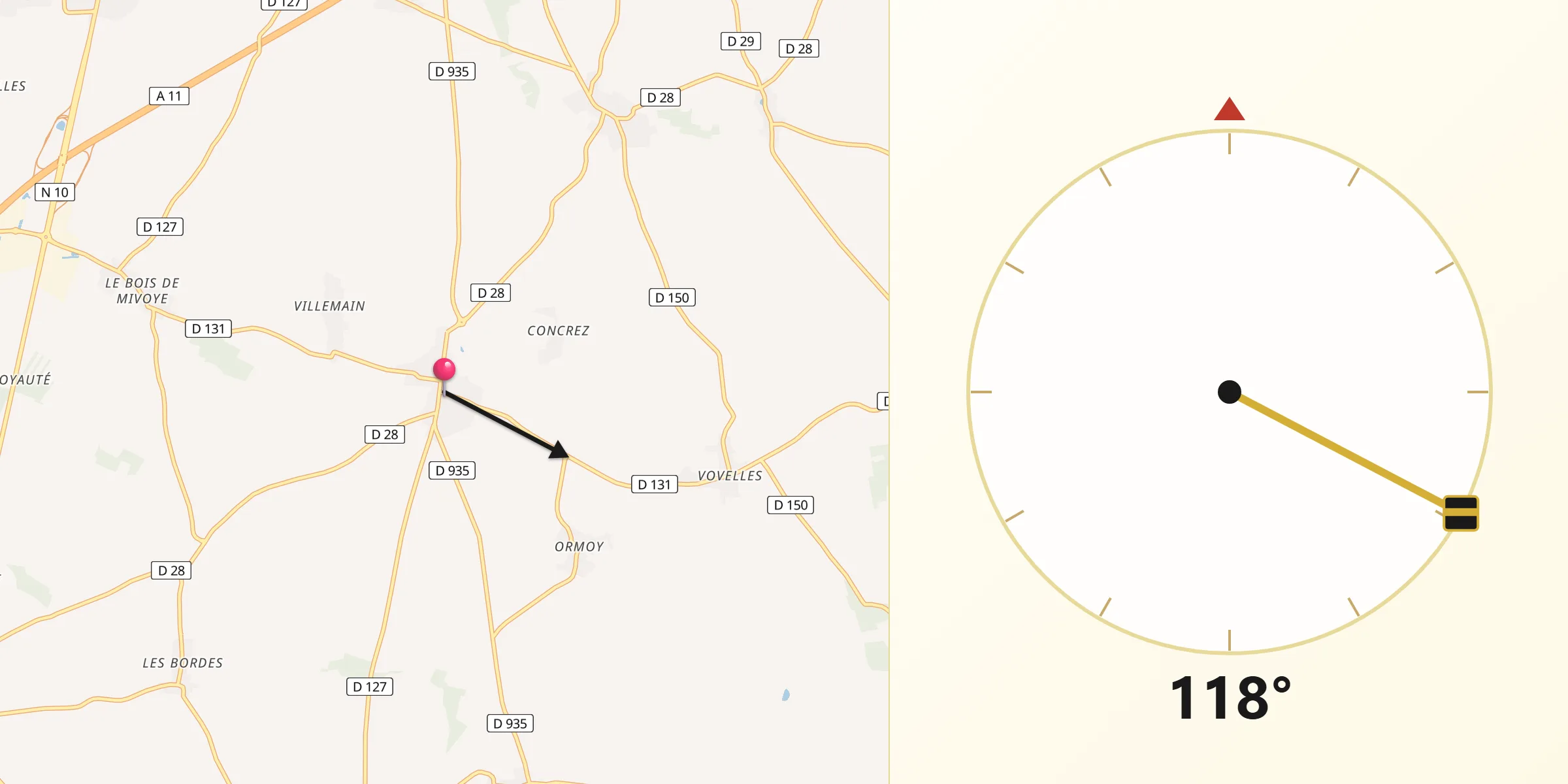 Direction vers la Qibla depuis Dammarie