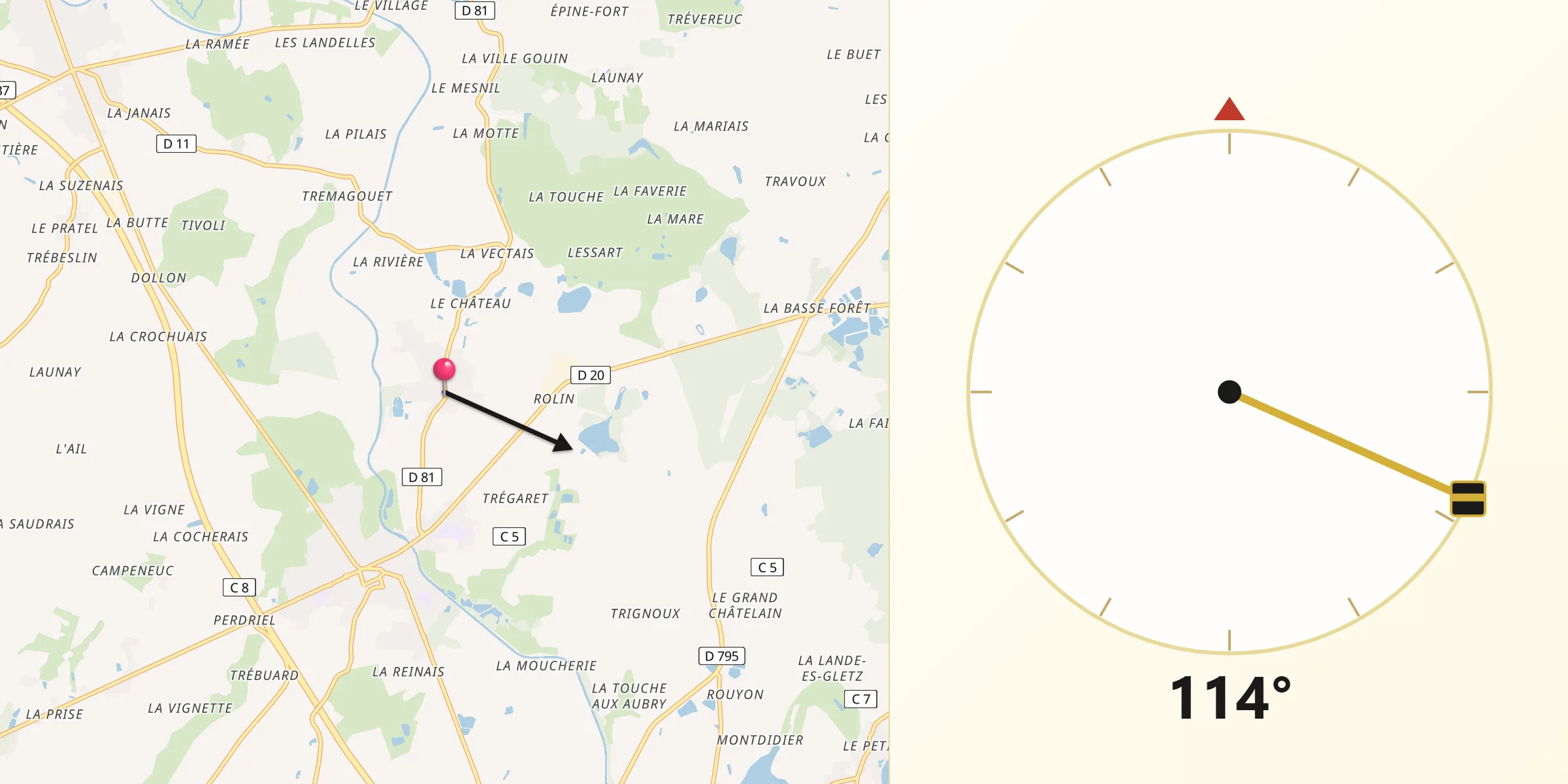 Direction vers la Qibla depuis Québriac