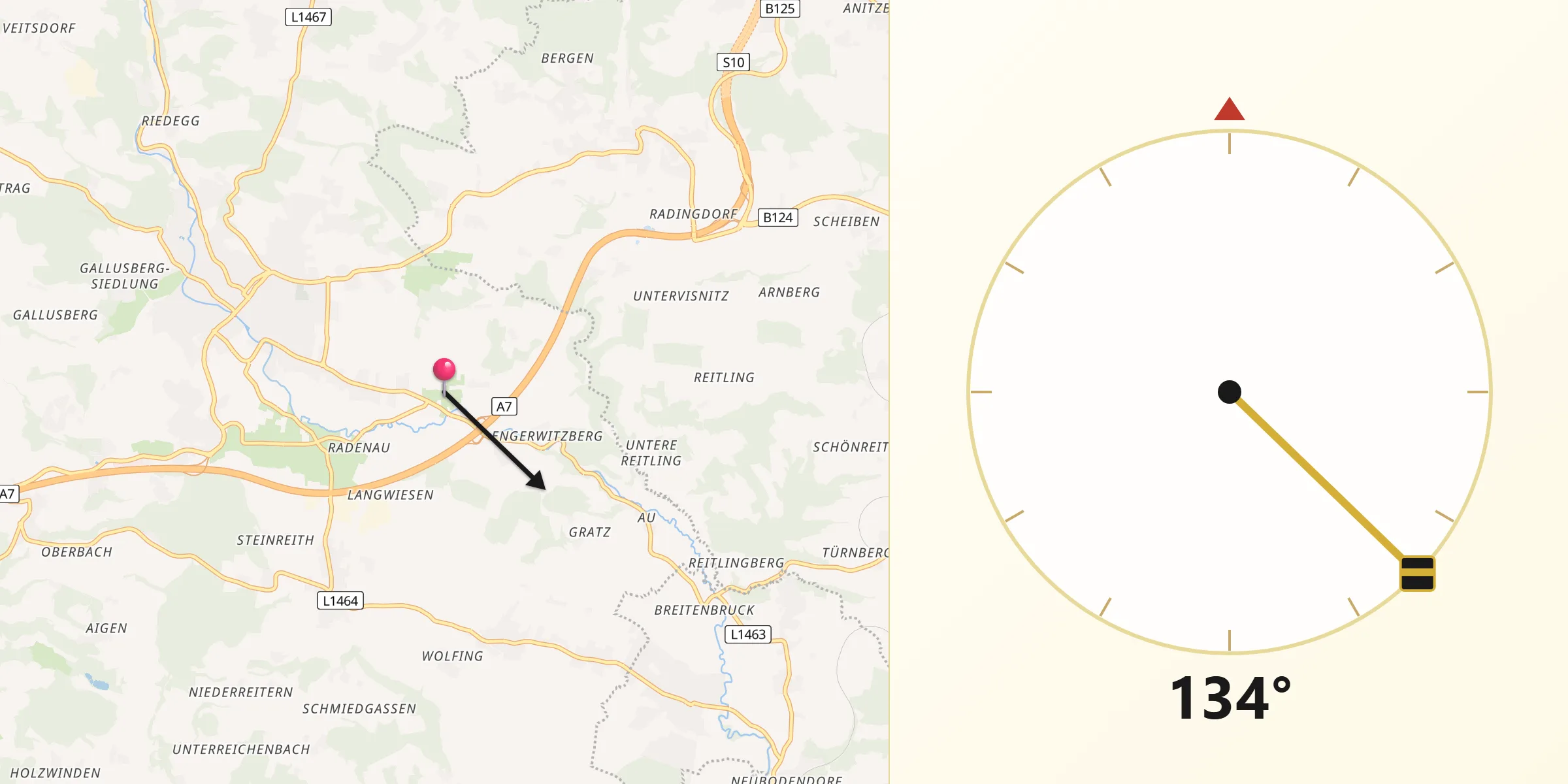 Qibla-Richtung von Engerwitzdorf