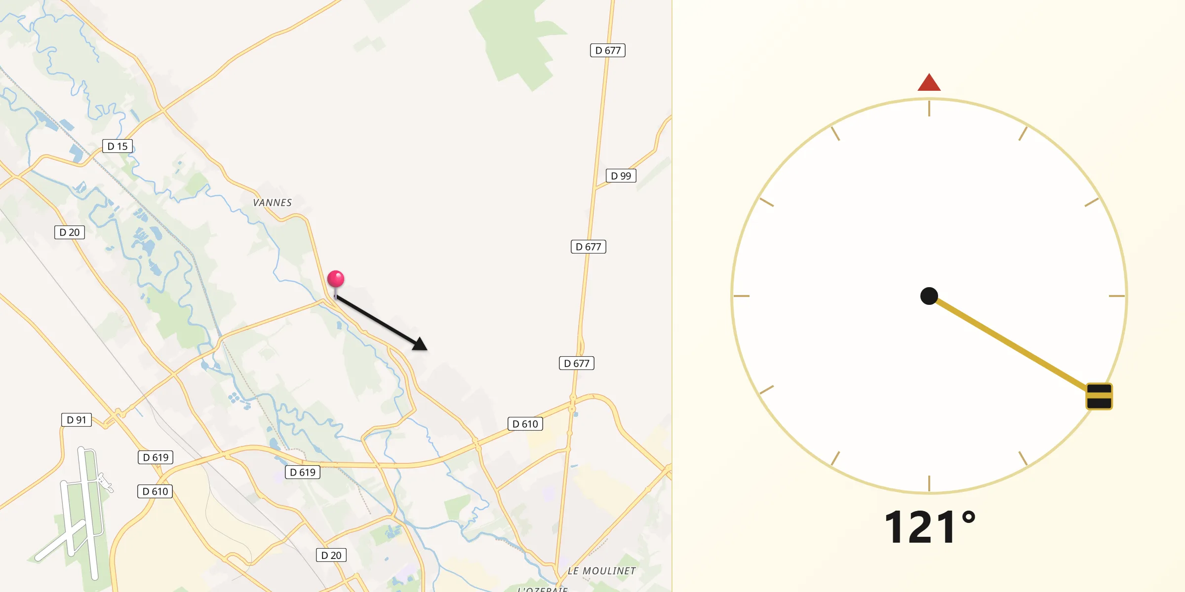 Direction vers la Qibla depuis Sainte-Maure
