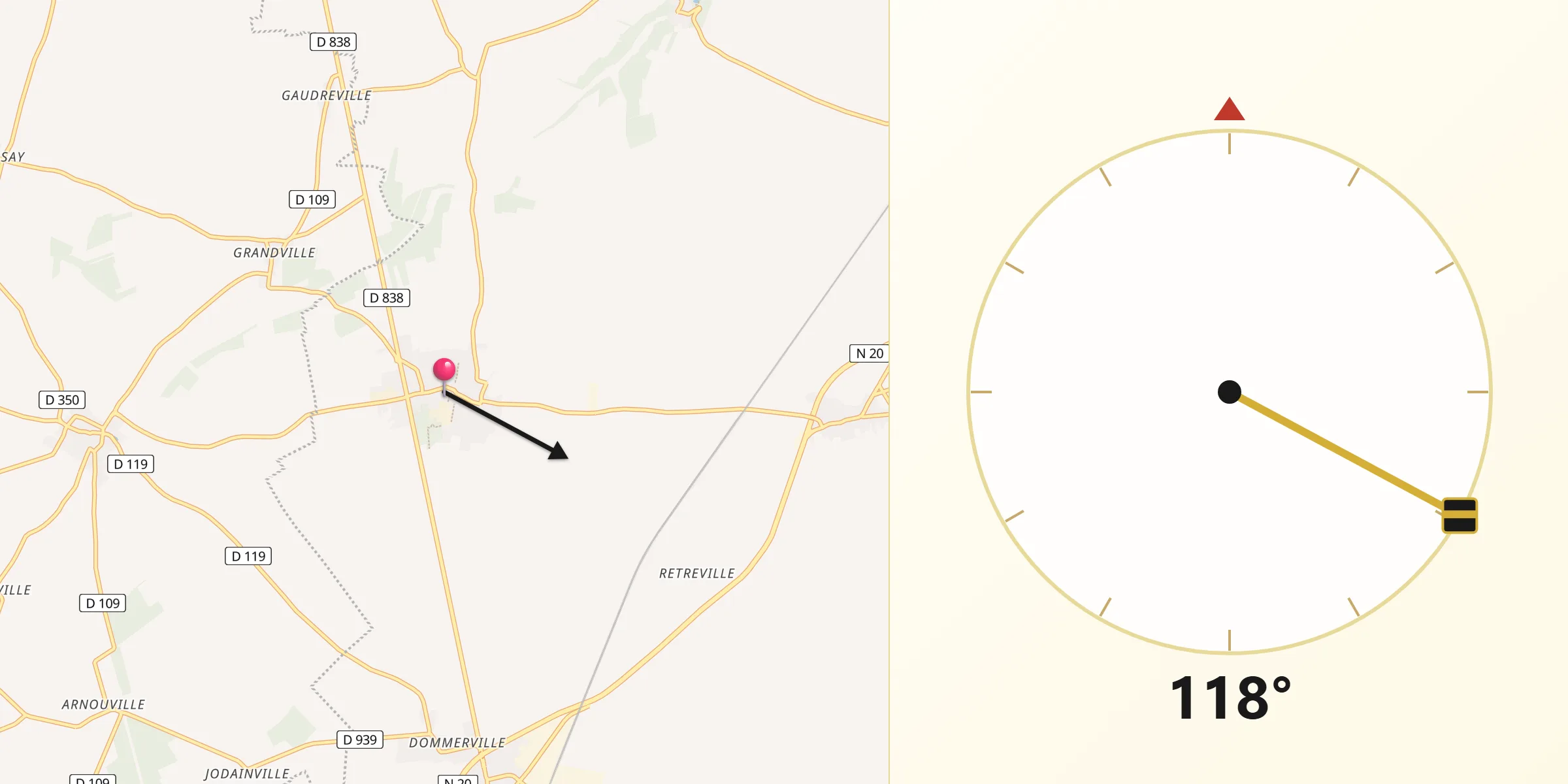 Direction vers la Qibla depuis Pussay