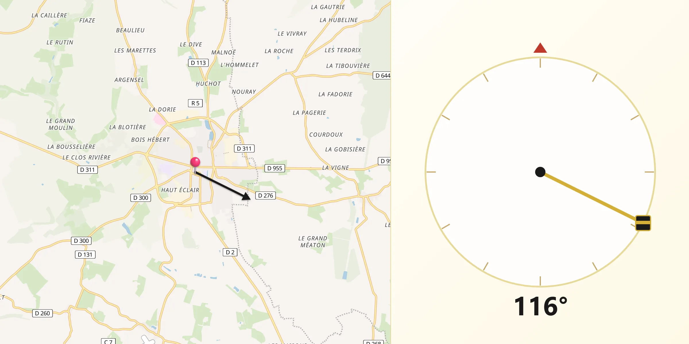 Direction vers la Qibla depuis Mamers