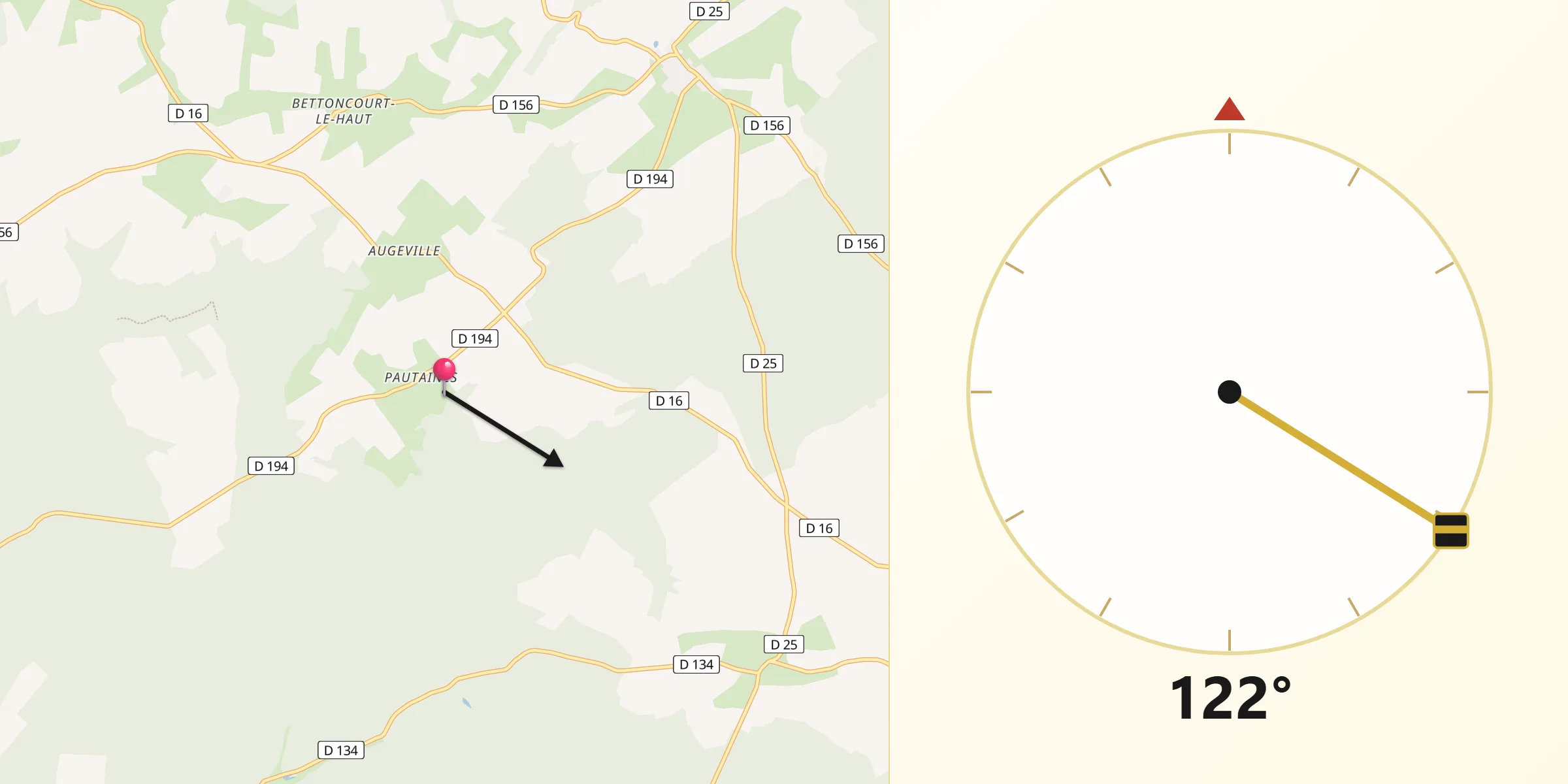 Direction vers la Qibla depuis Chambroncourt