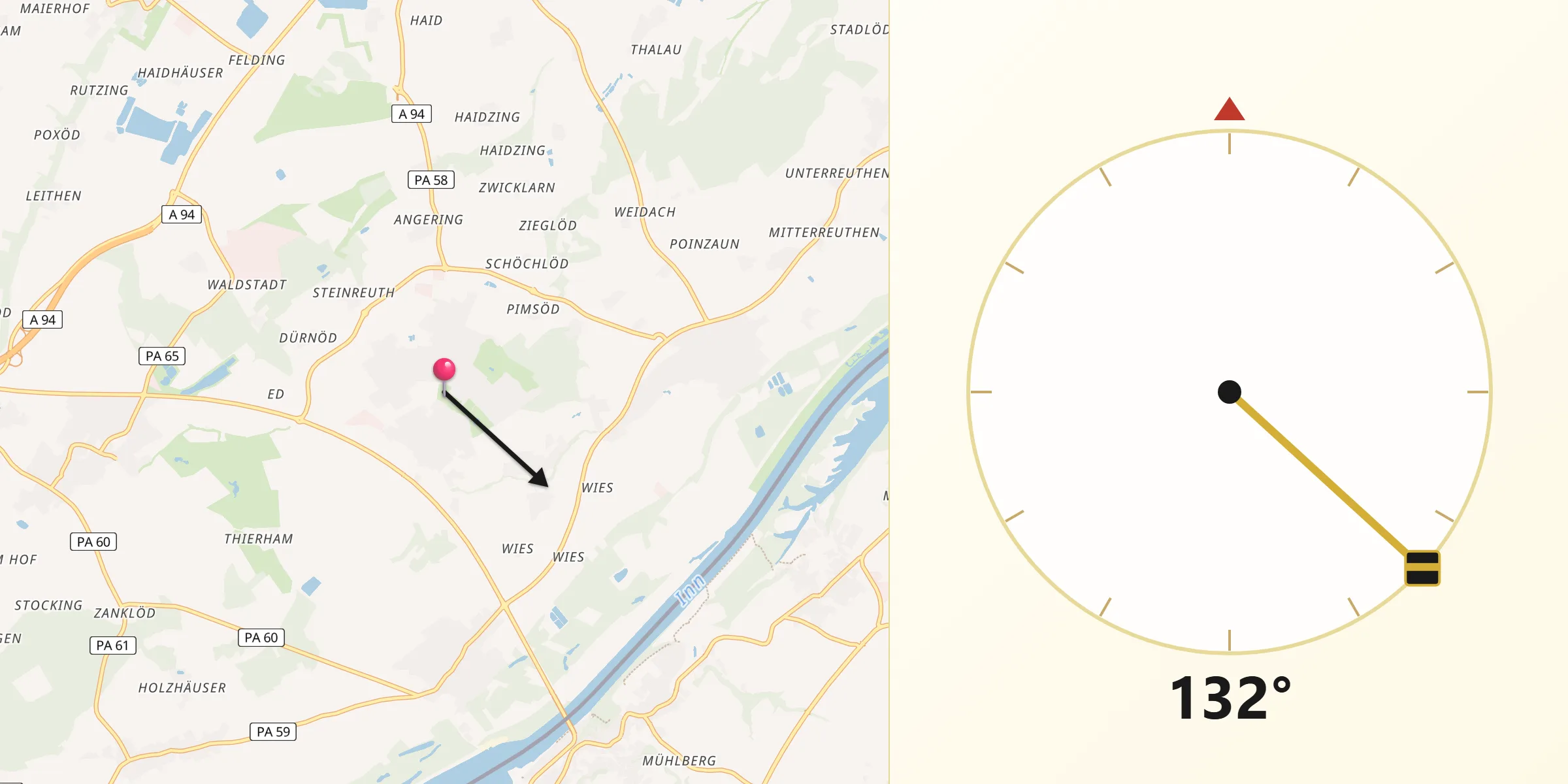 Qibla-Richtung von Bad Füssing