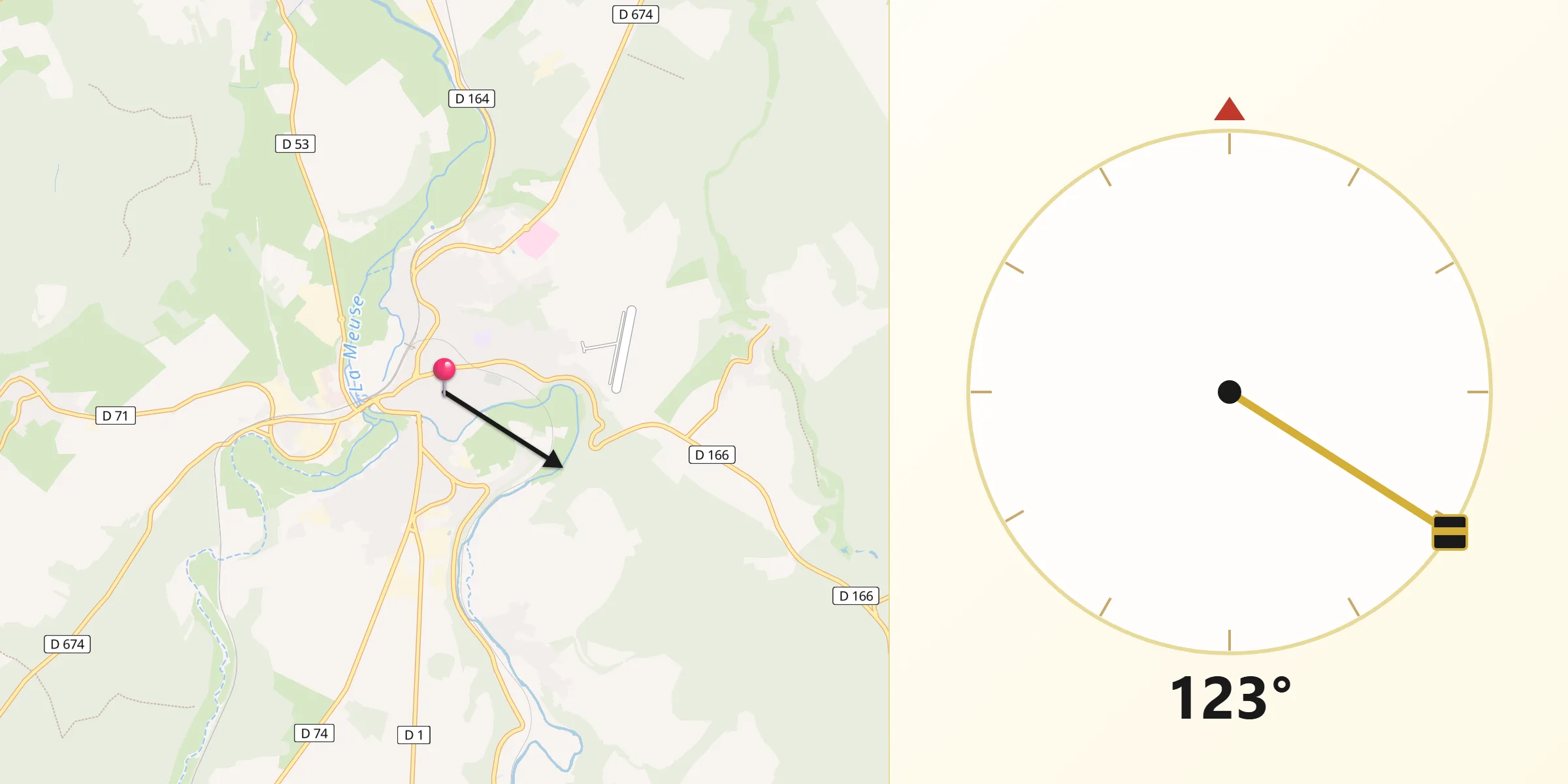Direction vers la Qibla depuis Neufchâteau