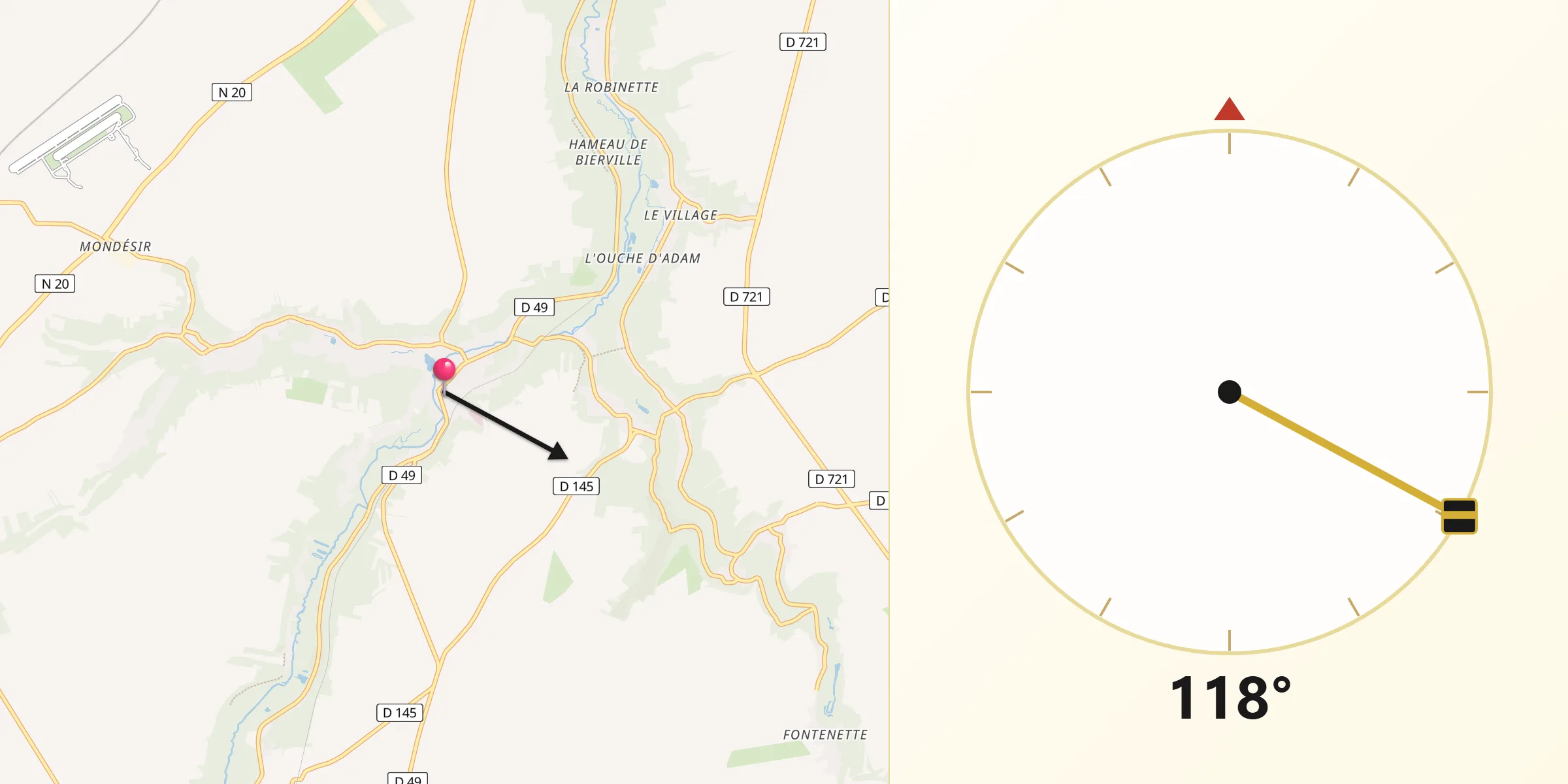 Direction vers la Qibla depuis Saclas