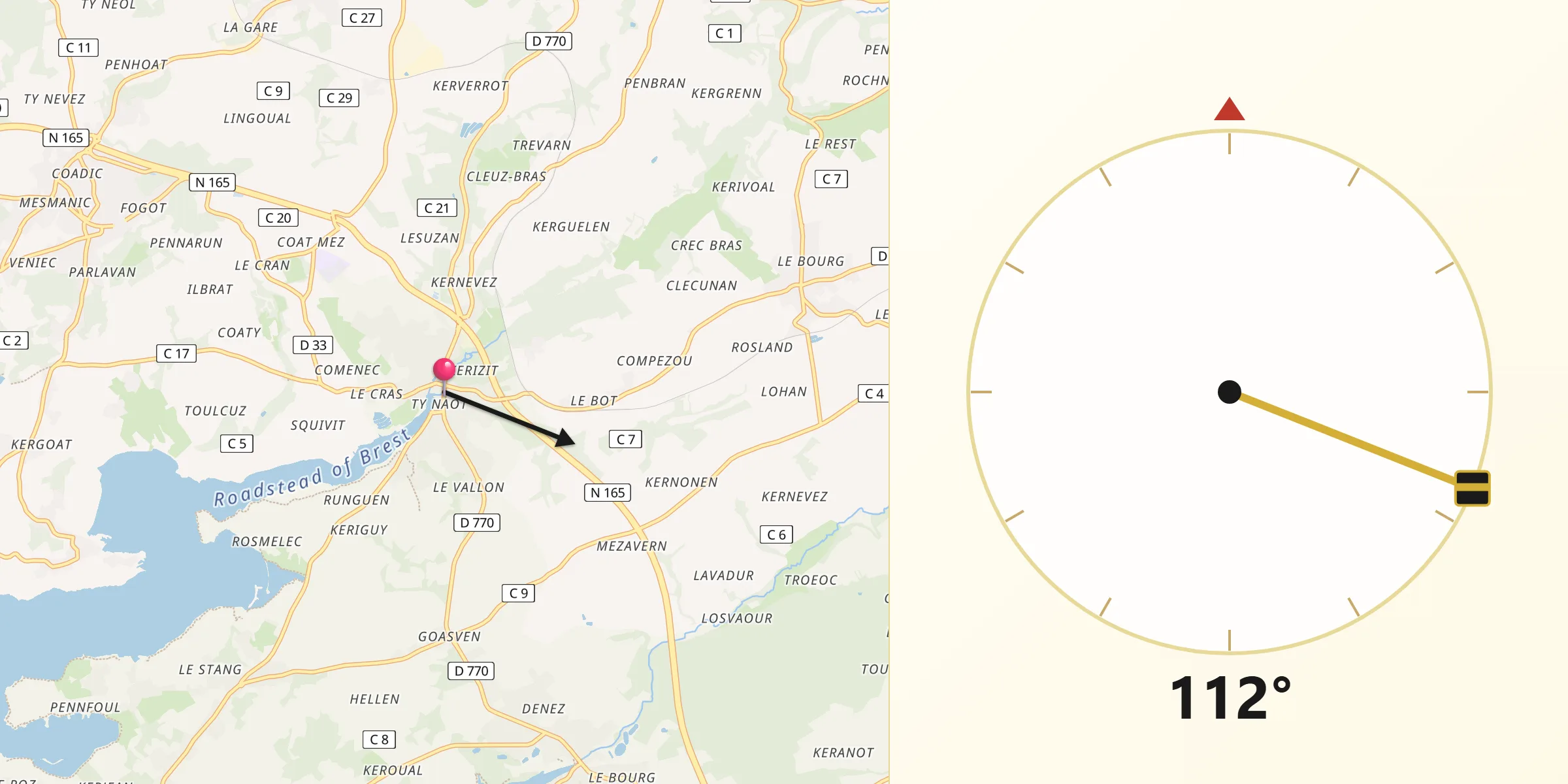 Direction vers la Qibla depuis Daoulas