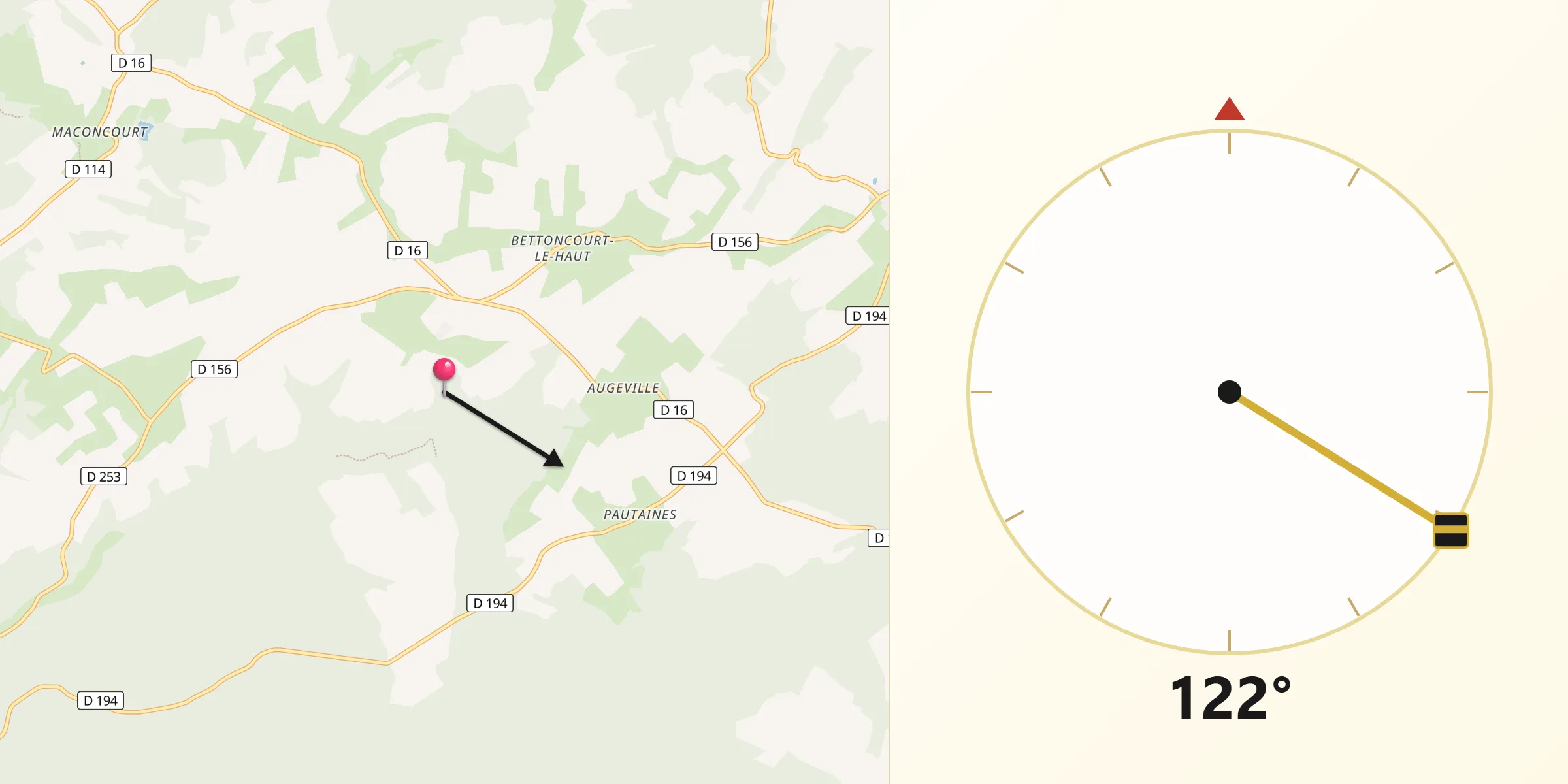 Direction vers la Qibla depuis Épizon