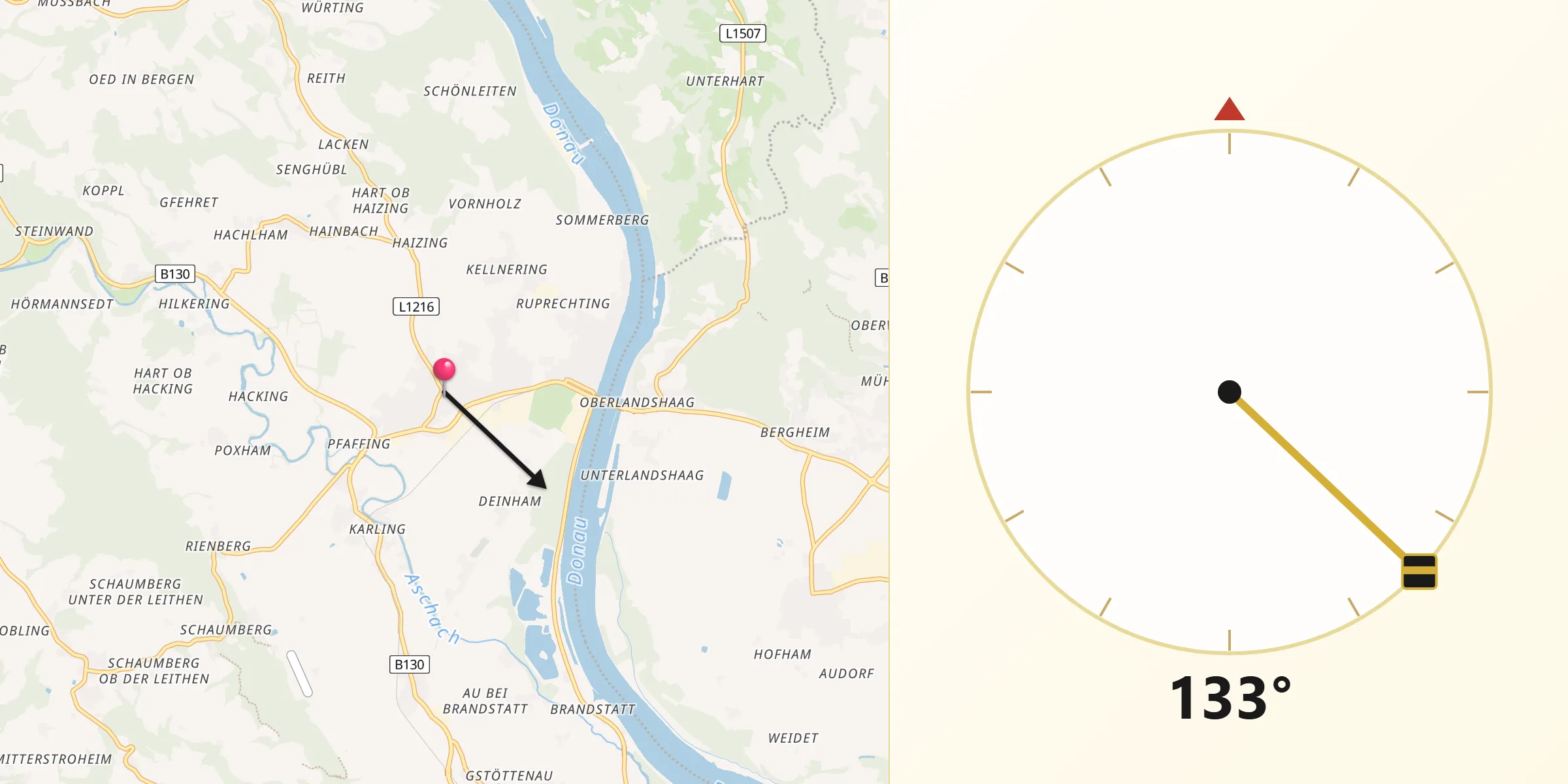 Qibla-Richtung von Hartkirchen