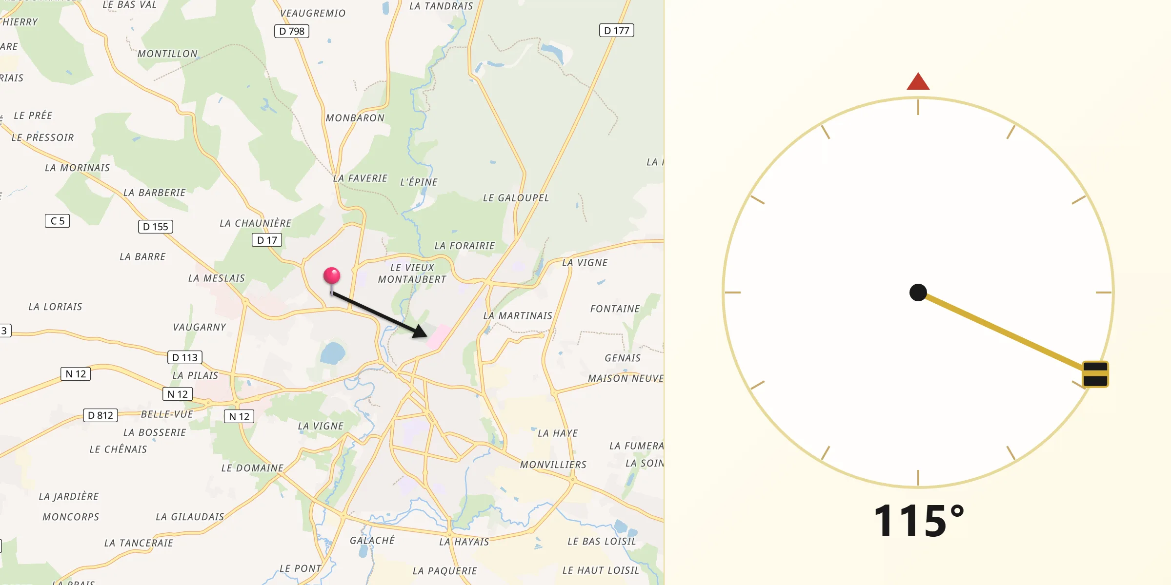 Direction vers la Qibla depuis Lécousse