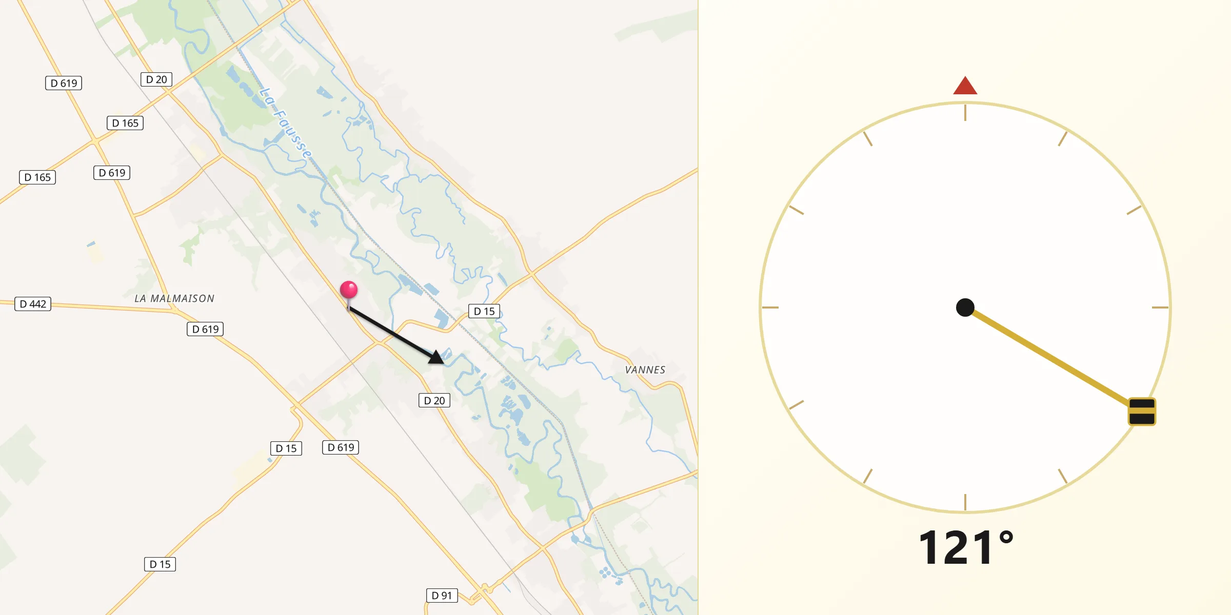 Direction vers la Qibla depuis Saint-Lyé