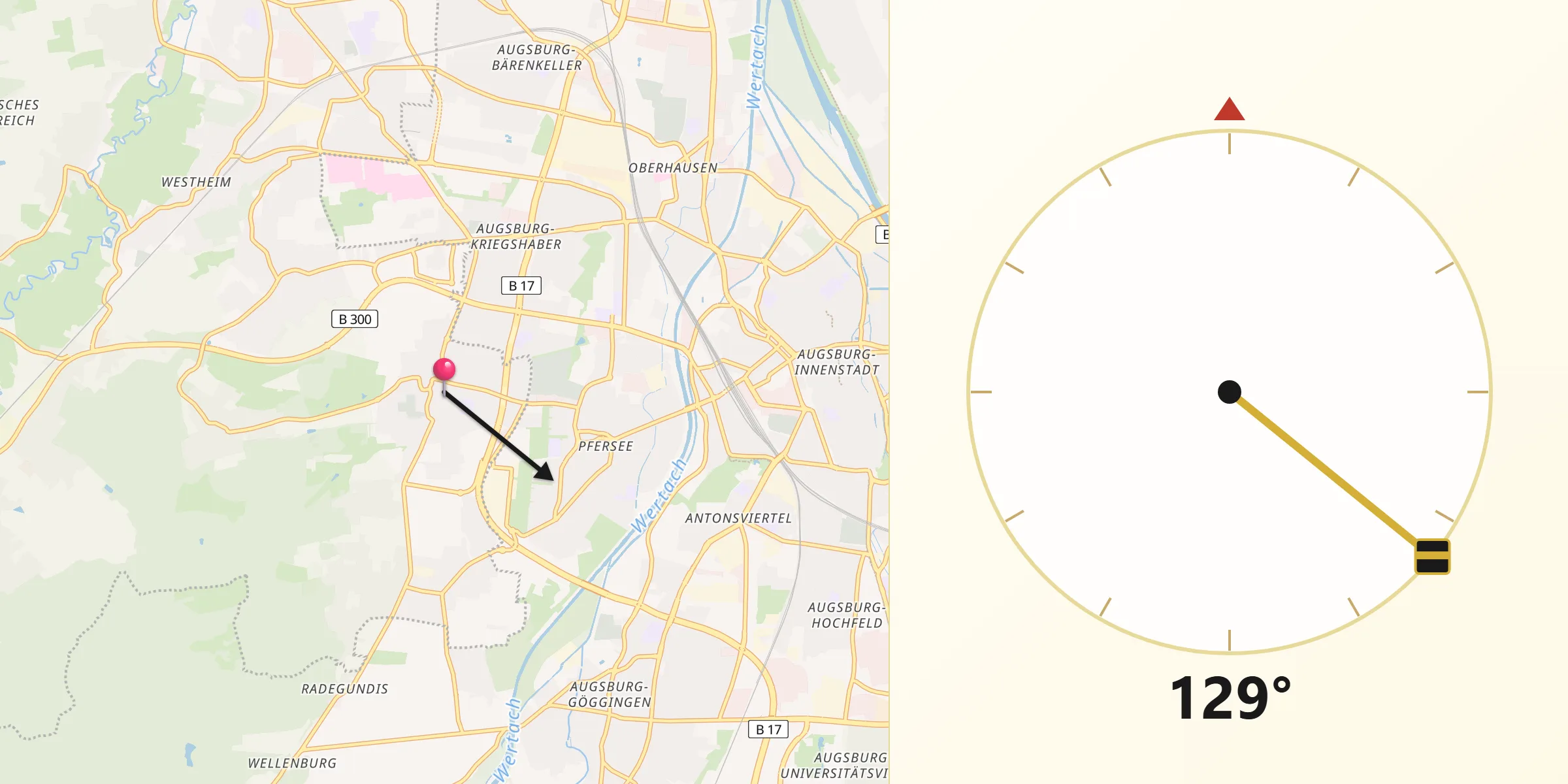 Qibla-Richtung von Stadtbergen