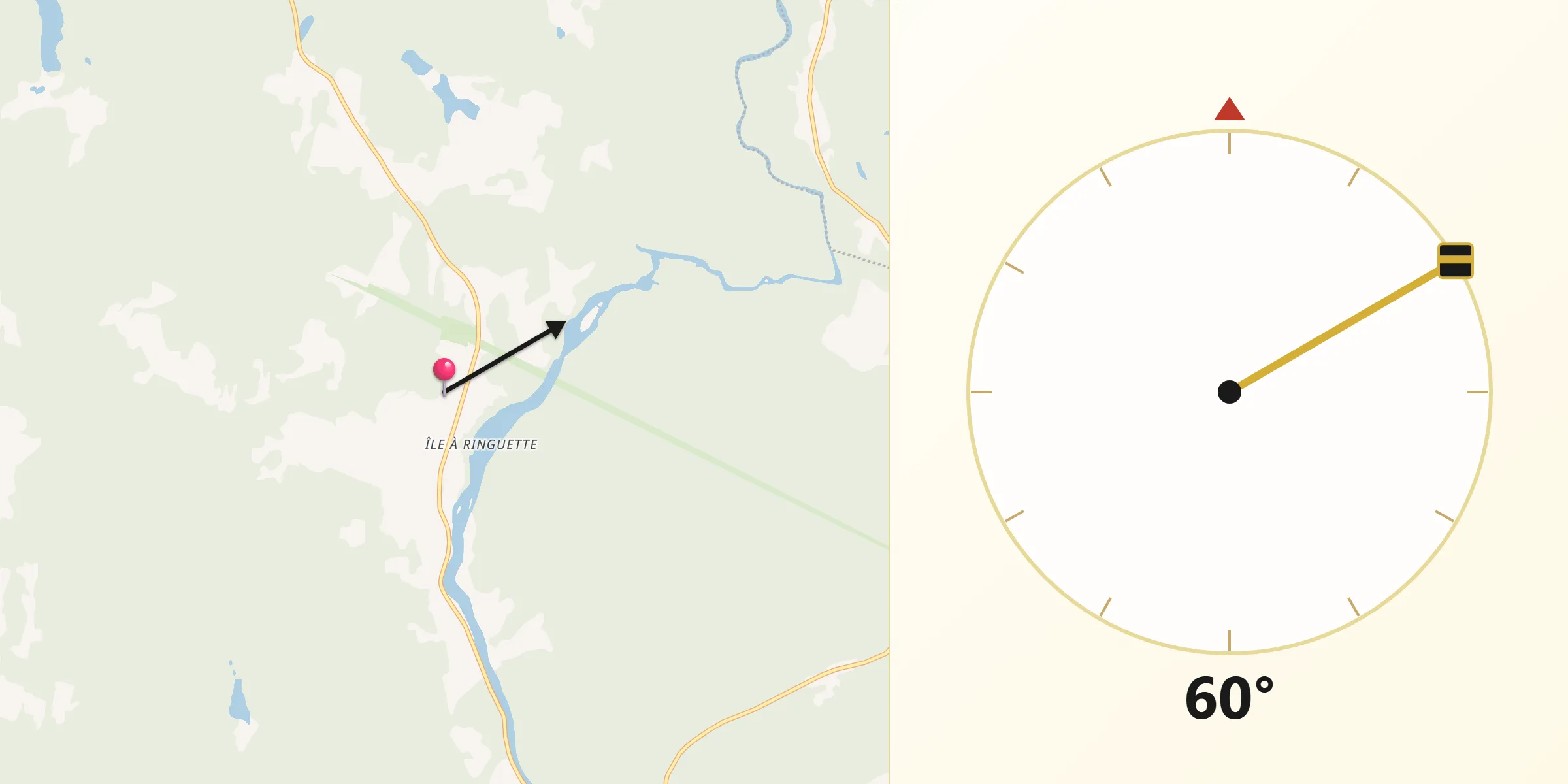 Qibla Direction from Métabetchouan