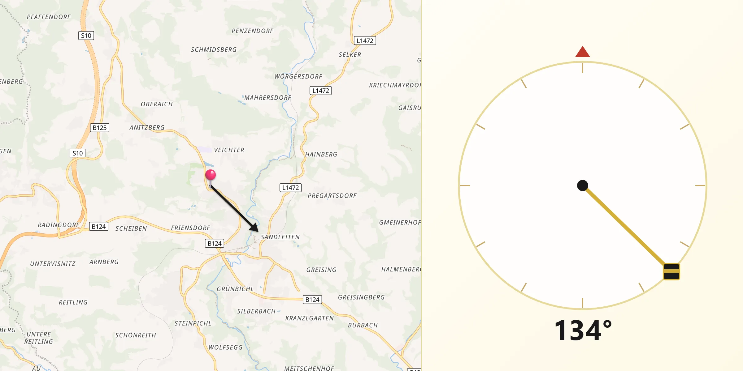 Qibla-Richtung von Hagenberg im Mühlkreis