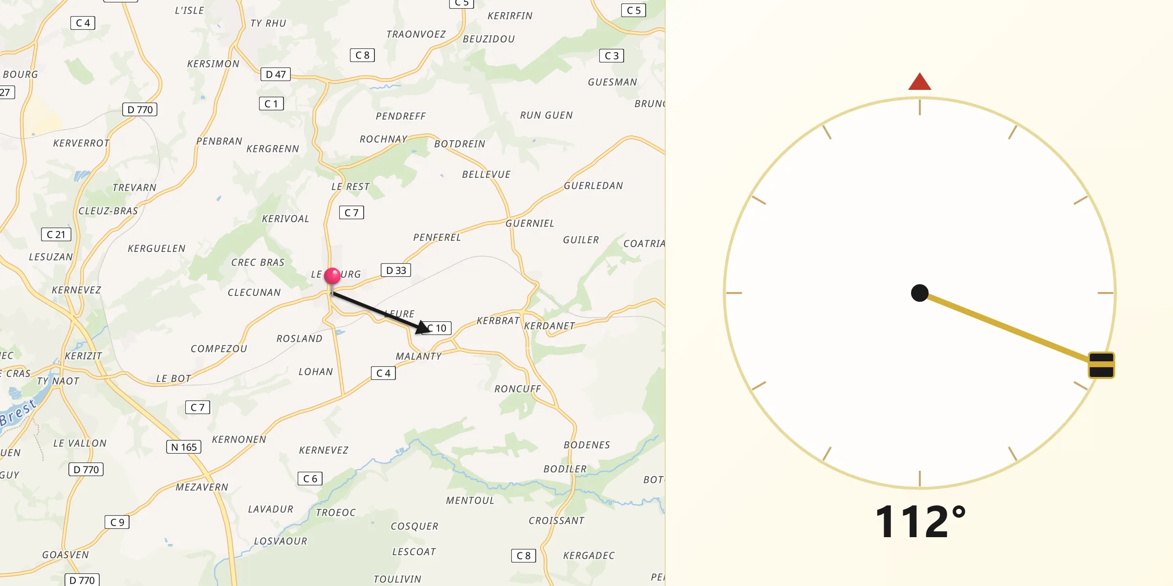 Direction vers la Qibla depuis Irvillac