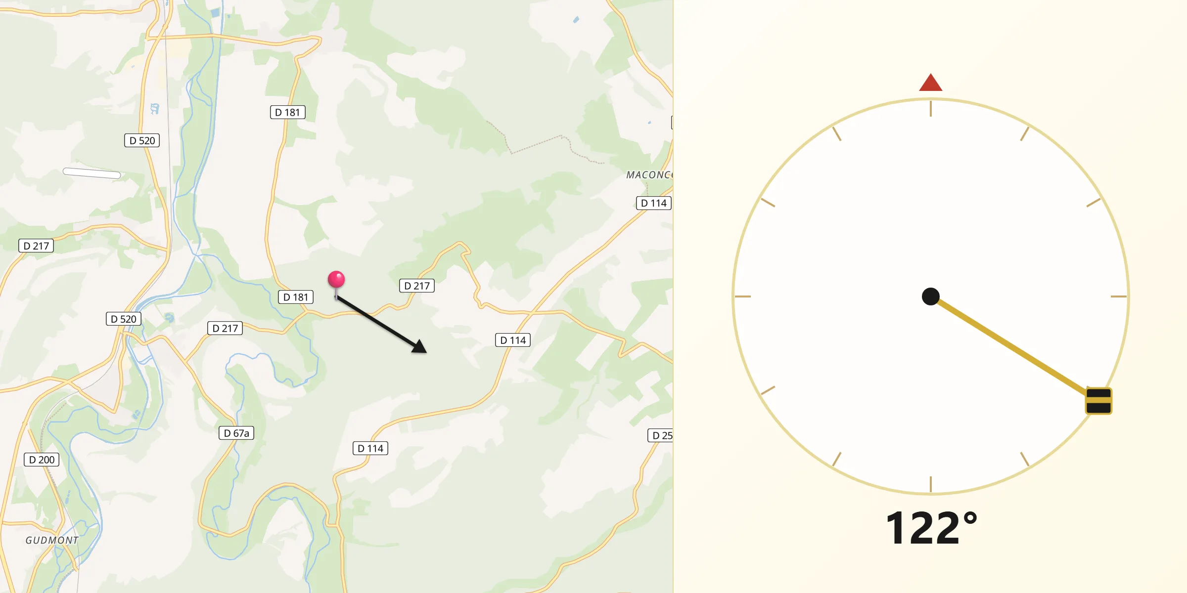 Direction vers la Qibla depuis Vaux-sur-Saint-Urbain