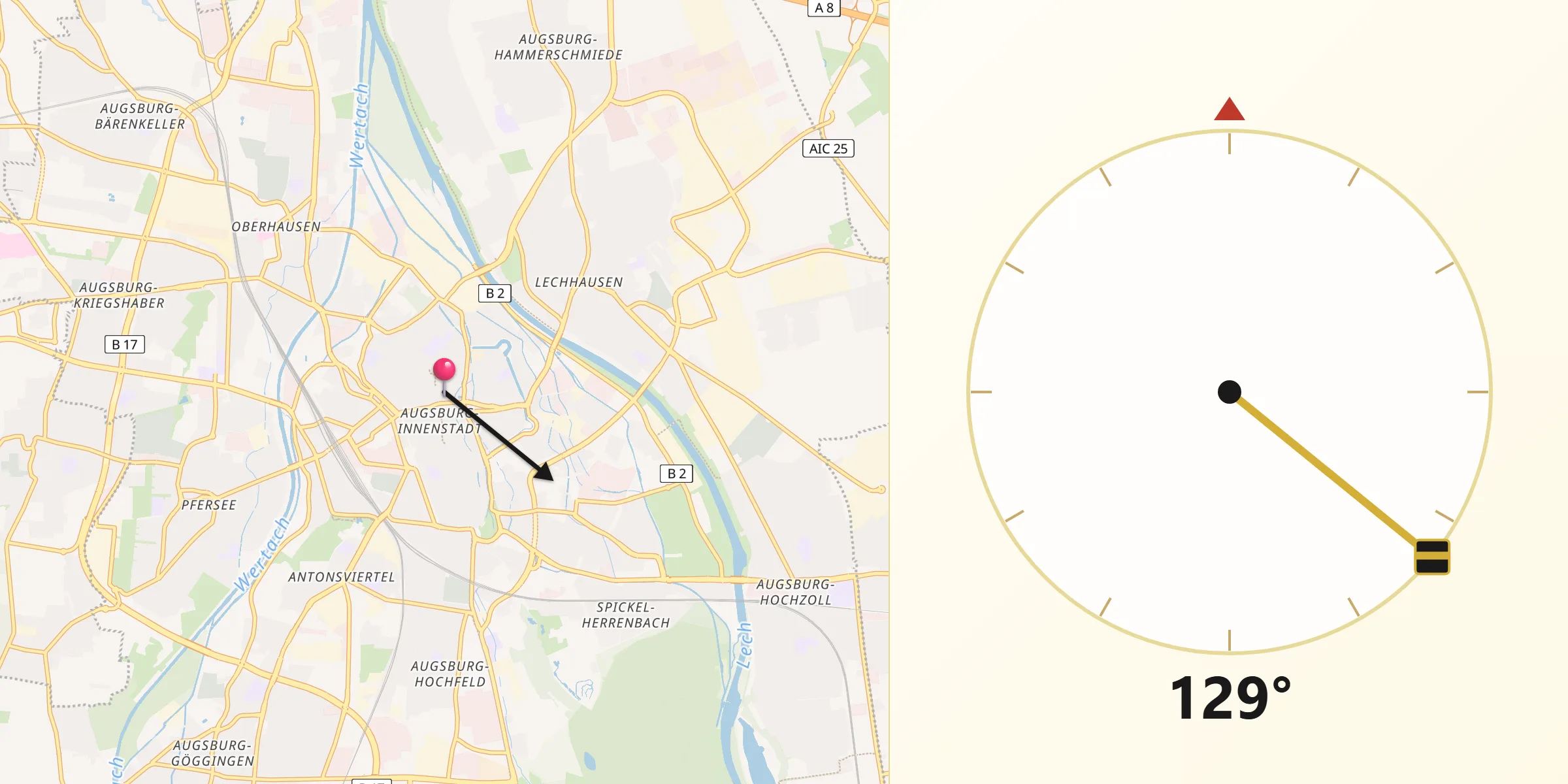 Qibla-Richtung von Augsburg